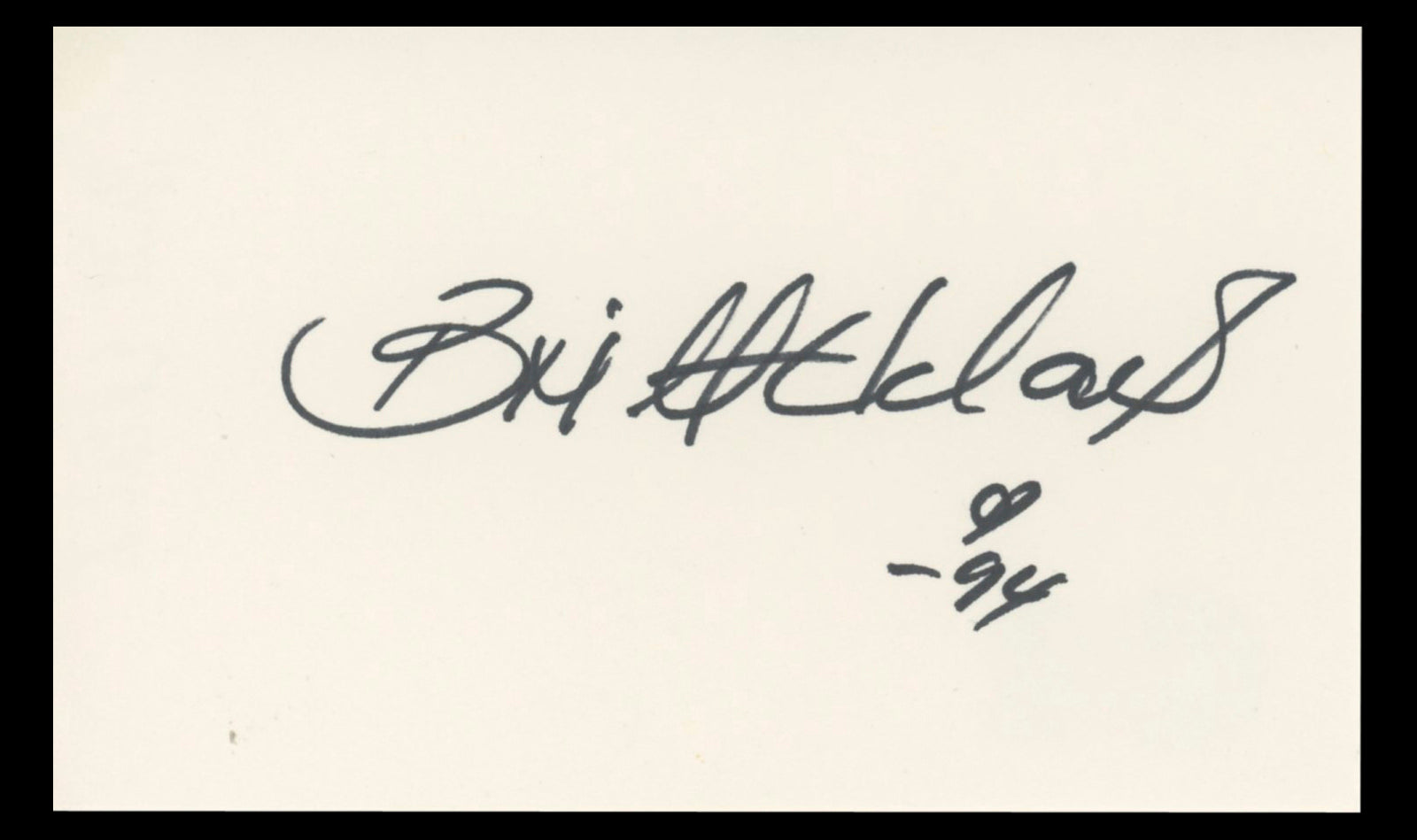 Britt Ekland The Wicker Man 94 Authentic Signed 3x5 Index Card BAS #BT01209