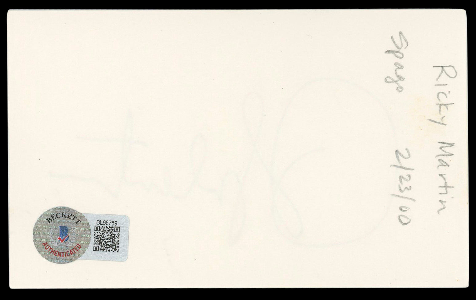 Ricky Martin Authentic Signed 3x5 Index Card Autographed BAS #BL98789