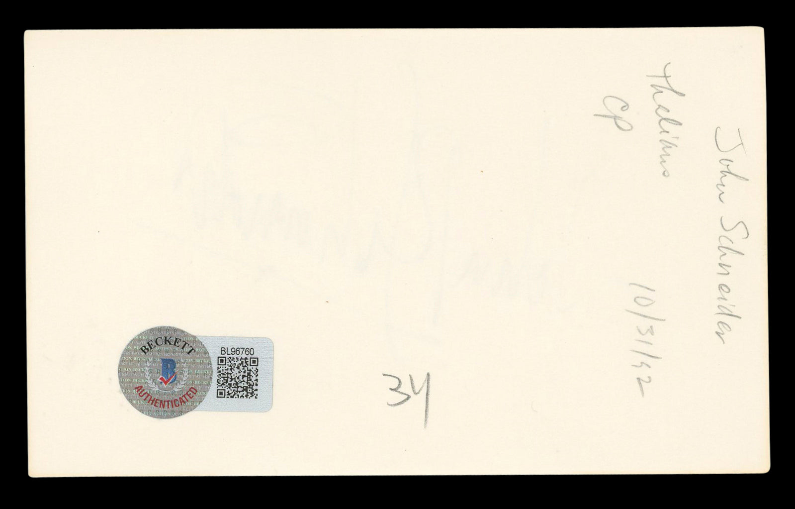 John Schneider The Dukes Of Hazzard Authentic Signed 3x5 Index Card BAS #BL96760