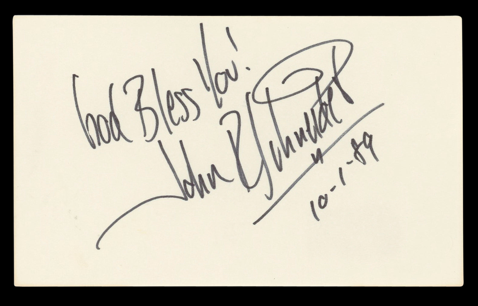 John Schneider "God Bless You!" Authentic Signed 3x5 Index Card BAS #BL96761