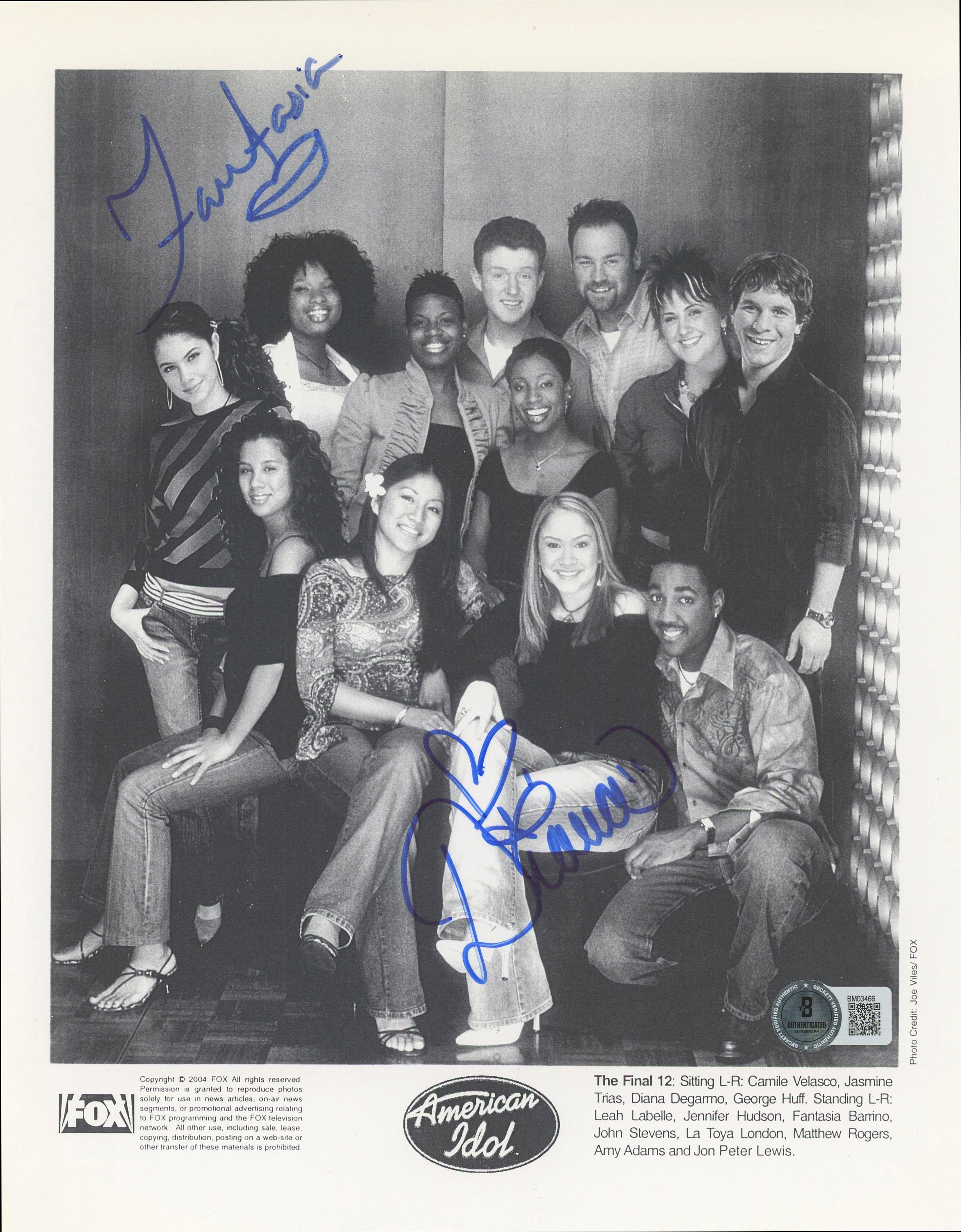 Fantasia Barrino & Diana Degarmo American Idol Signed 8.5x11 Photo BAS #BM03466