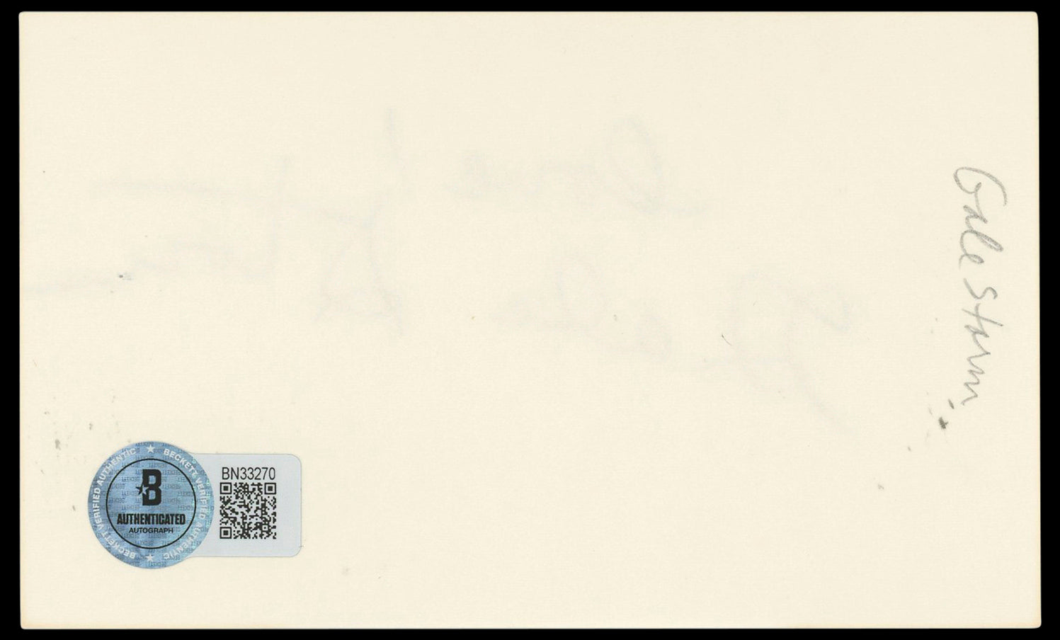 Gale Storm My Little Margie "Love!" Authentic Signed 3x5 Index Card BAS #BN33270