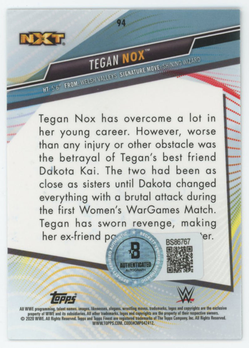 Tegan Nox WWE Authentic Signed 2020 Topps #94 Card BAS #BS86767
