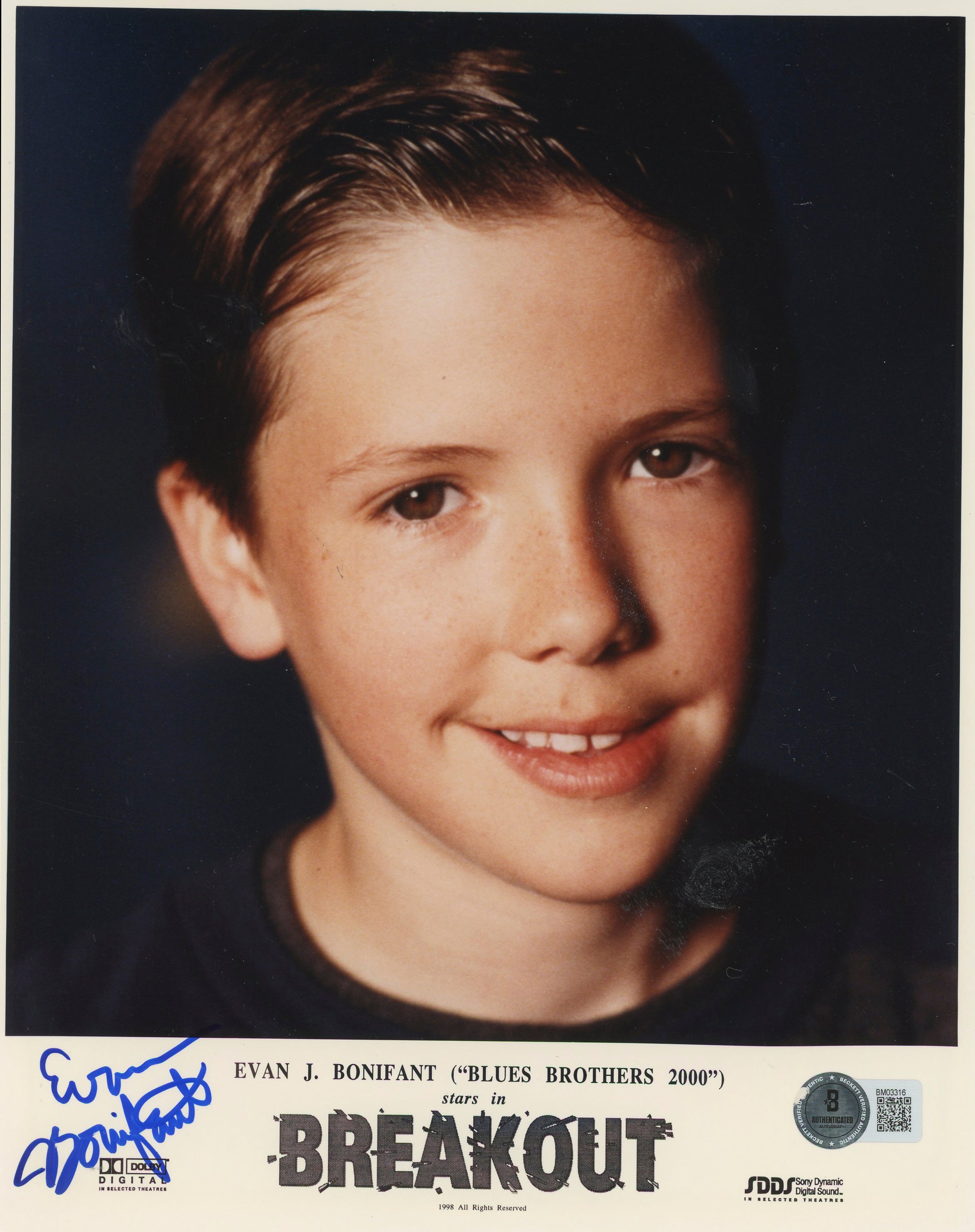 Evan J. Bonifant Breakout Authentic Signed 8x10 Promotional Photo BAS #BM03316