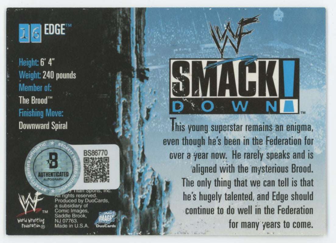 Edge WWE Authentic Signed 1999 Comic Images #16 Card BAS #BS86770