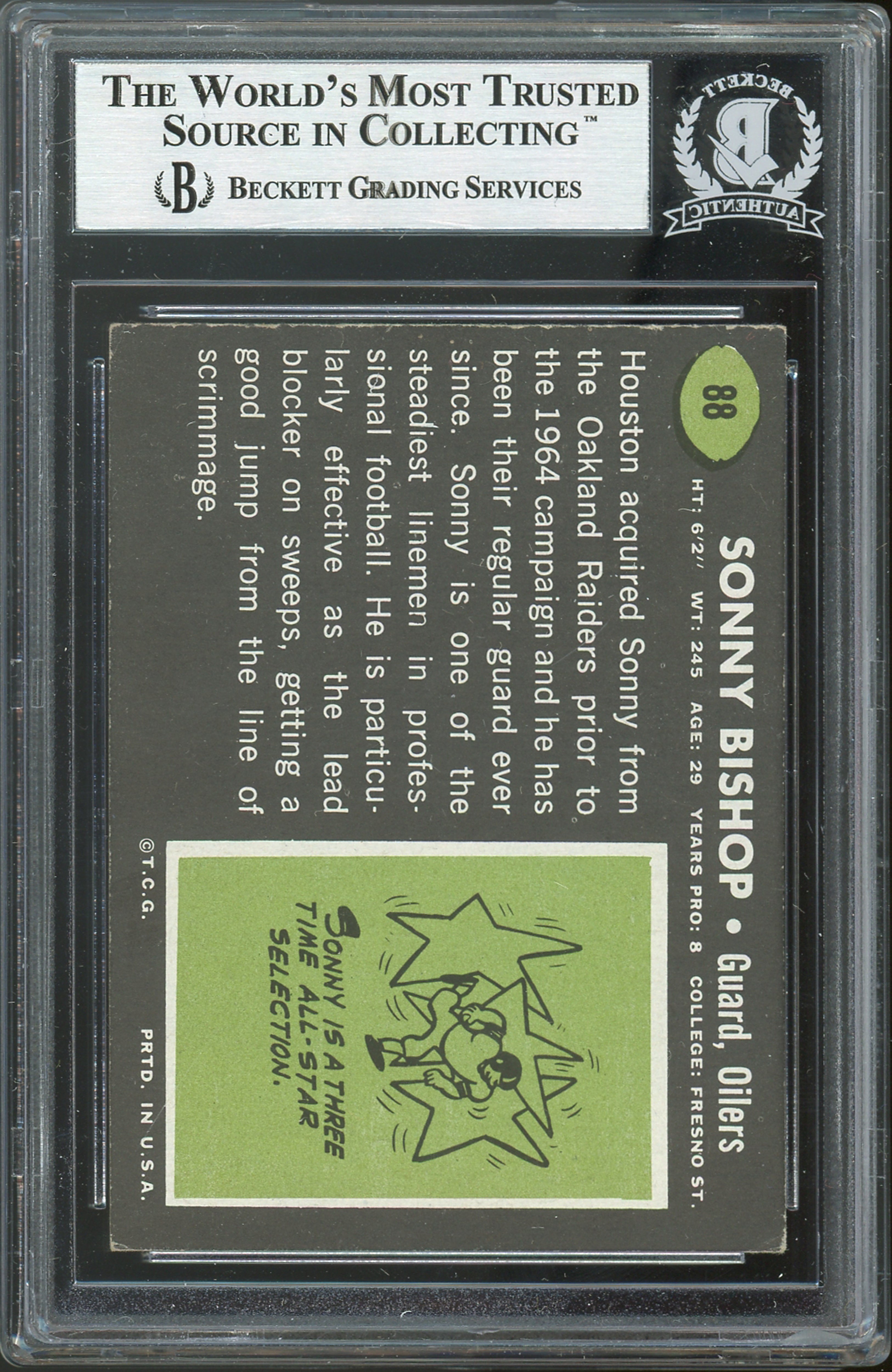 Oilers Sonny Bishop Authentic Signed 1969 Topps #88 Card BAS Slabbed
