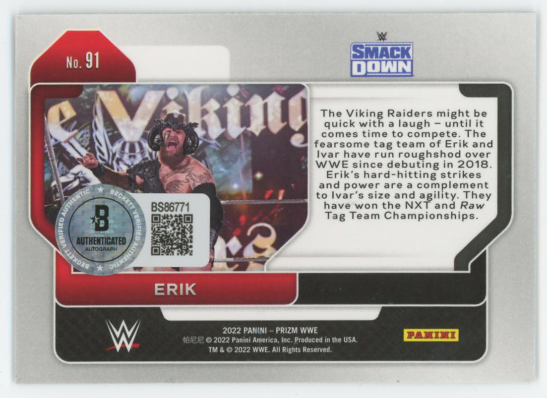 Erik WWE Authentic Signed 2022 Panini Prizm #91 Card BAS #BS86771