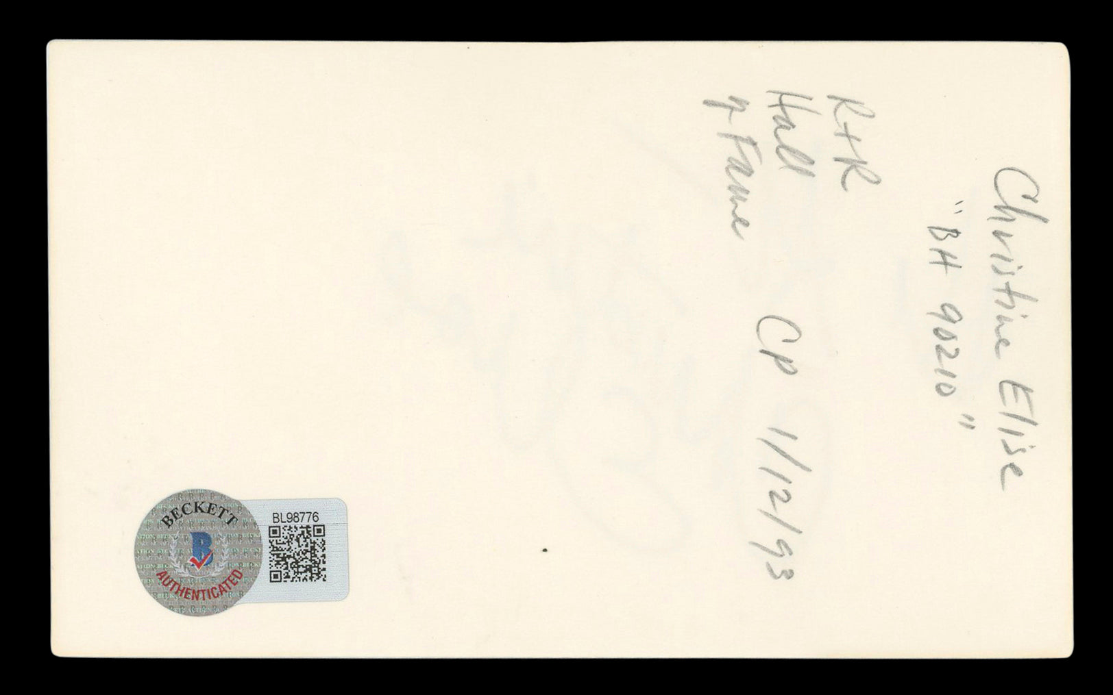 Christine Elise Beverly Hills 90210 "Hi Al" Signed 3x5 Index Card BAS #BL98776