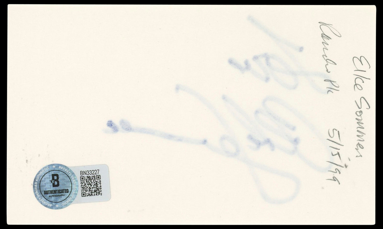 Elke Sommer The Pink Panther Authentic Signed 3x5 Index Card  BAS #BN33227