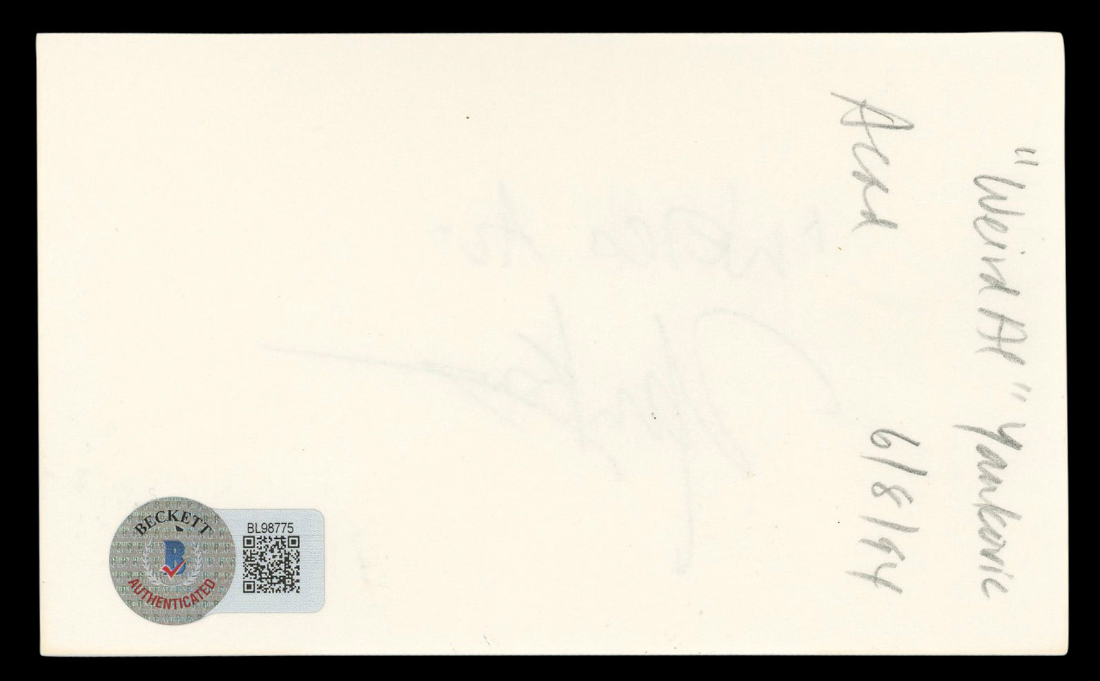 Weird Al Yankovic Musician Authentic Signed 3x5 Index Card BAS #BL98775