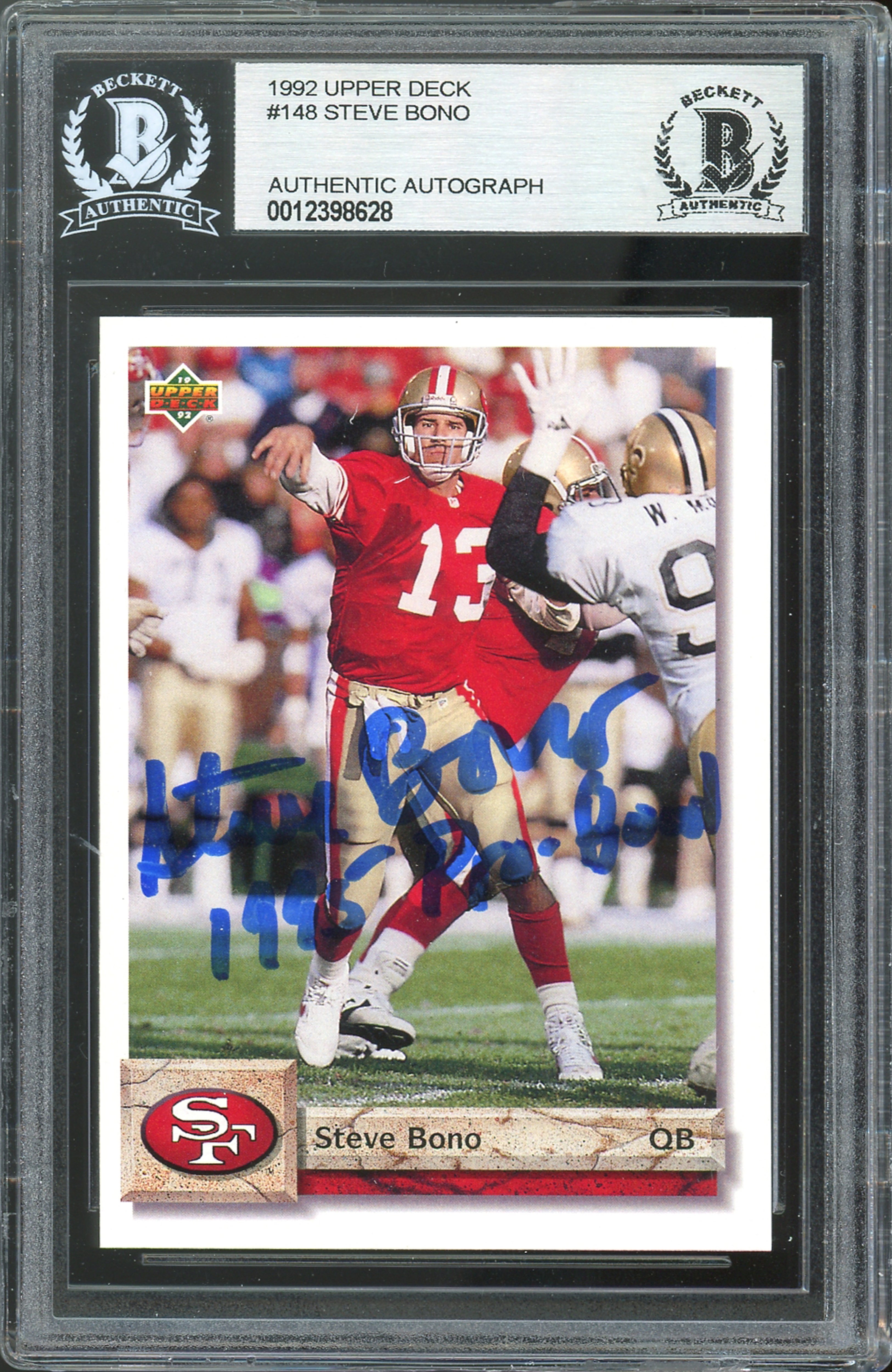 49ers Steve Bono "1995 Pro Bowl" Signed 1992 Upper Deck #148 Card BAS Slabbed