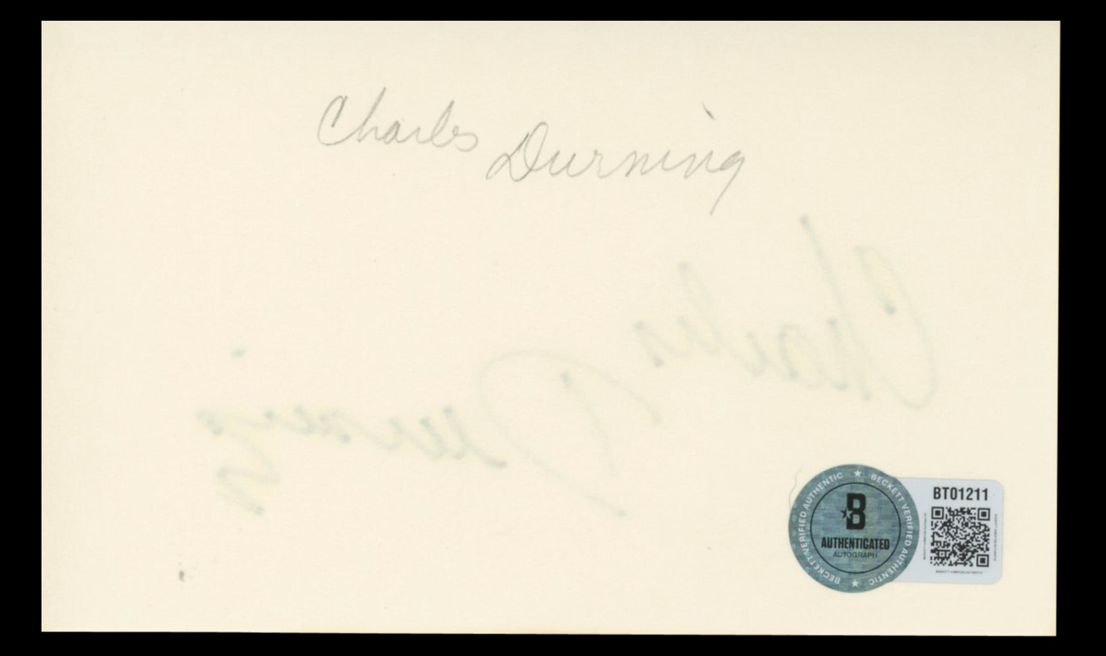 Charles Durning Dick Tracy Authentic Signed 3x5 Index Card BAS #BT01211