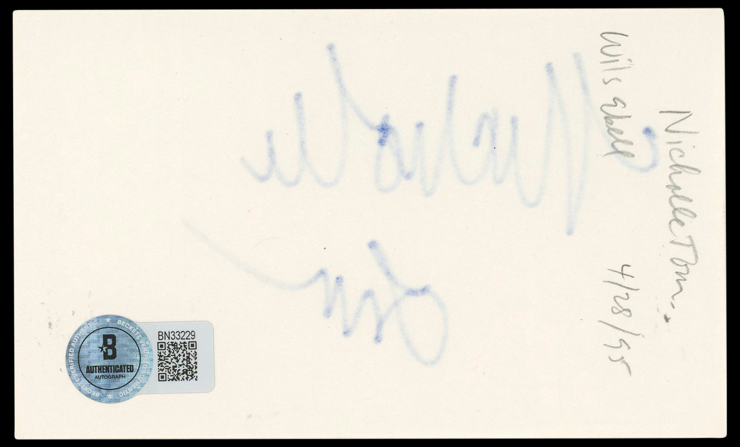 Nicholle Tom The Nanny Authentic Signed 3x5 Index Card Autographed BAS #BN33229