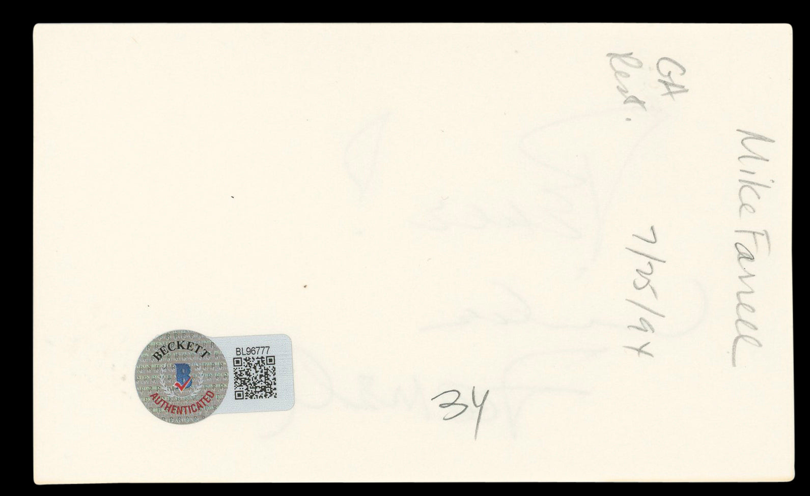 Mike Farrell M*A*S*H "Peace!" Authentic Signed 3x5 Index Card BAS #BL96777