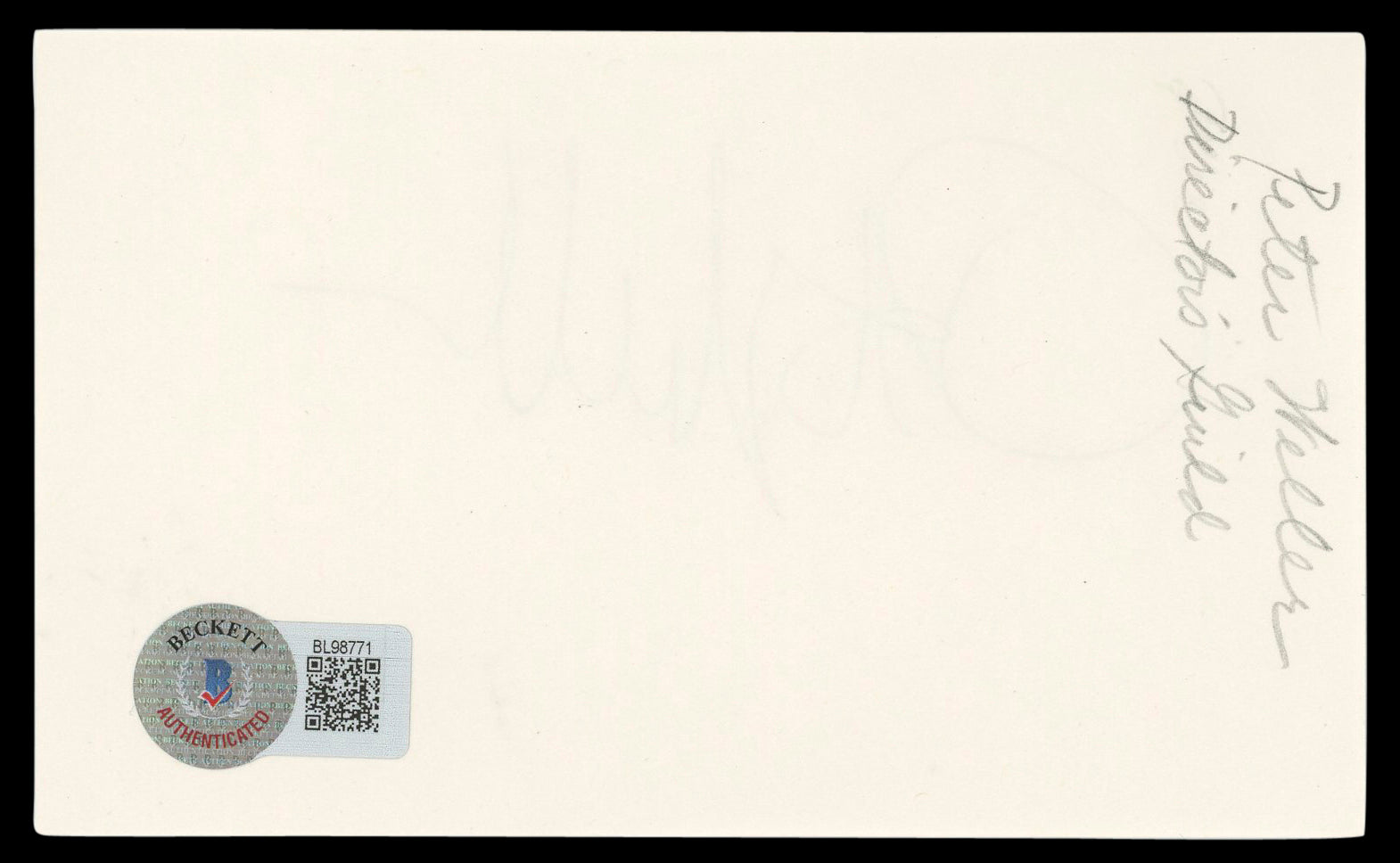 Peter Weller RoboCop Authentic Signed 3x5 Index Card Autographed BAS #BL98771