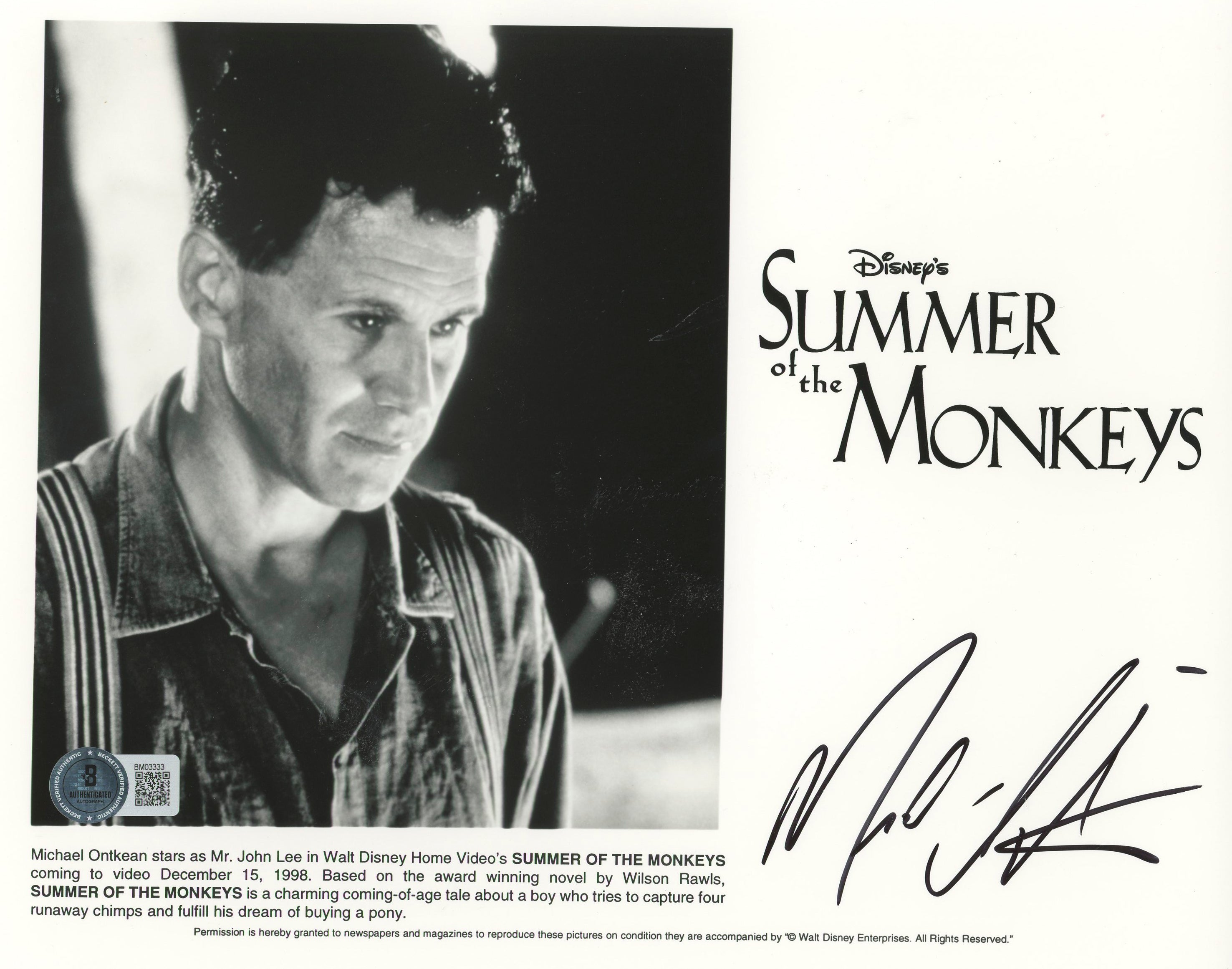 Michael Ontkean Summer Of The Monkeys Authentic Signed 8x10 Photo BAS #BM03333