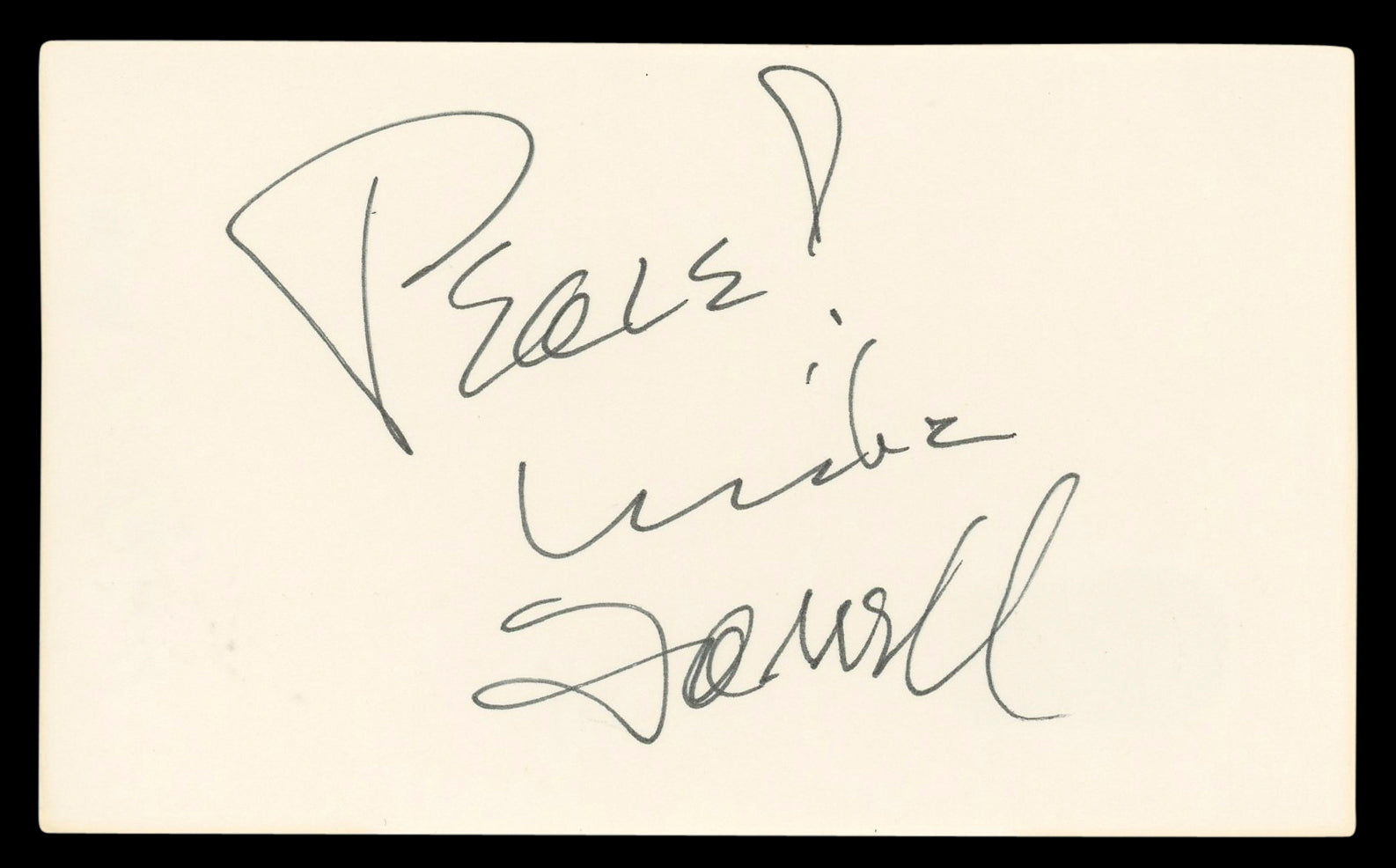 Mike Farrell M*A*S*H "Peace!" Authentic Signed 3x5 Index Card BAS #BL96778