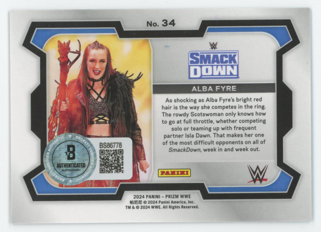Alba Fyre WWE Authentic Signed 2024 Panini Prizm #34 Card BAS #BS86778