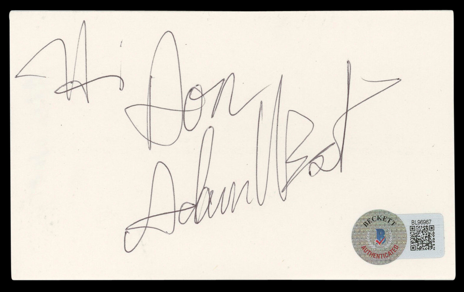 Adam West Batman "Hi Don" Authentic Signed 3x5 Index Card BAS #BL96967