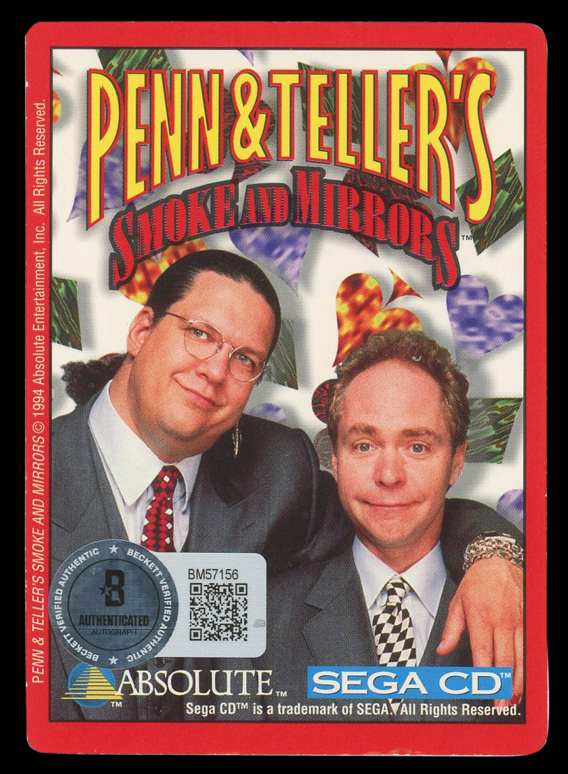 Penn Gillette & Teller Authentic Signed 1994 Absolute Sega CD Card BAS #BM57156