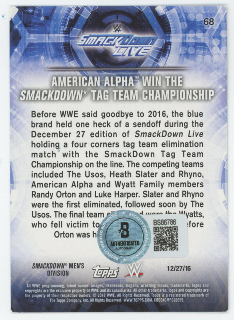 Heath Slater WWE Authentic Signed 2018 Topps #68 Card BAS #BS86786