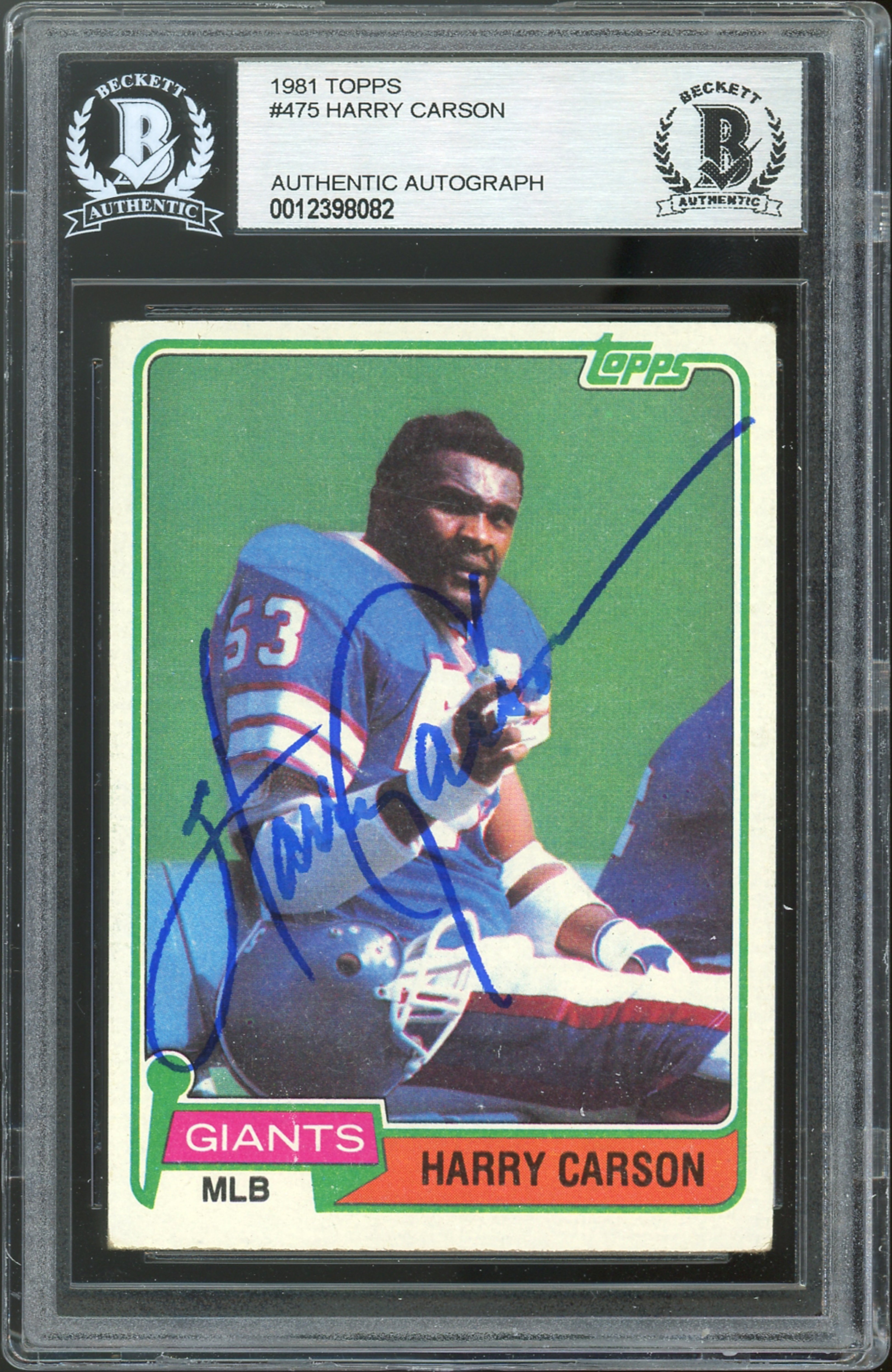 Giants Harry Carson Authentic Signed 1981 Topps #475 Card BAS Slabbed