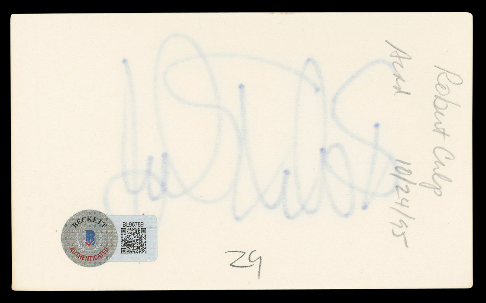 Robert Culp I Spy Authentic Signed 3x5 Index Card Autographed BAS #BL96789