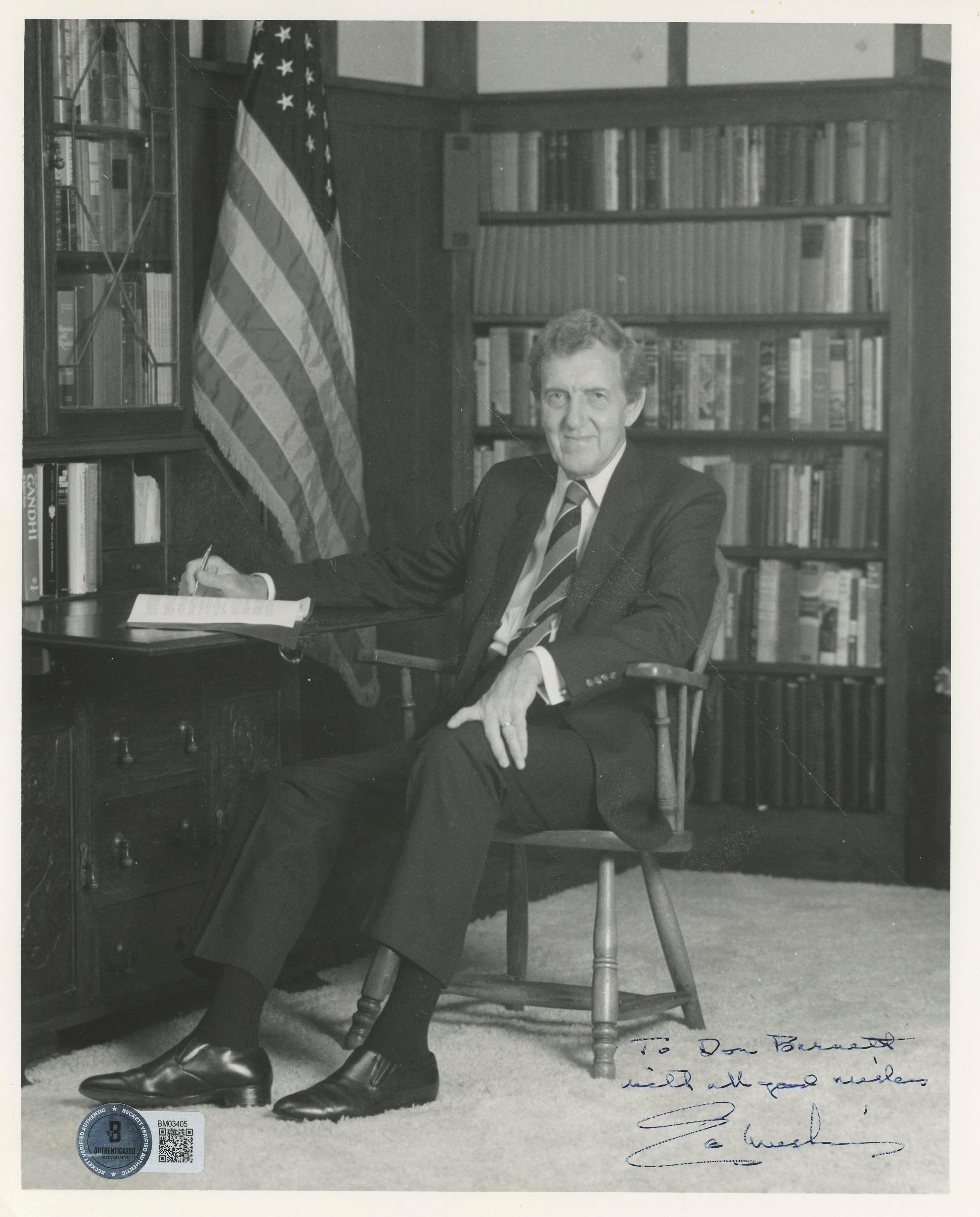 Edmund Muskie Secretary of State "Good Wishes" Signed 8x10 Photo BAS #BM03405