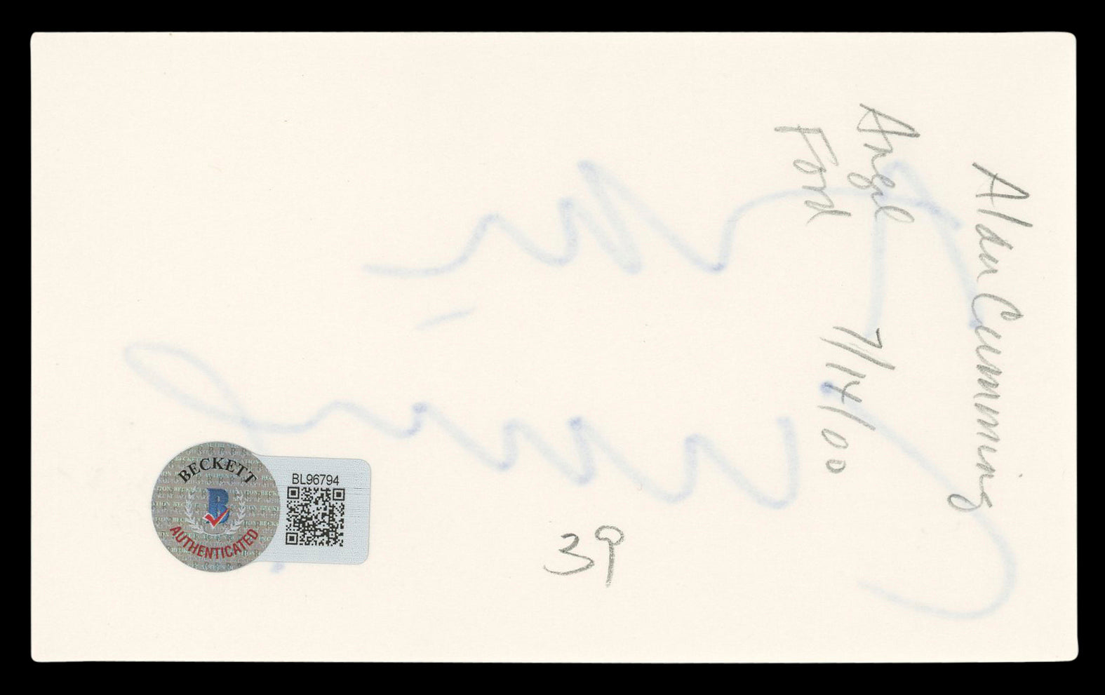 Alan Cumming The Good Wife Authentic Signed 3x5 Index Card BAS #BL96794