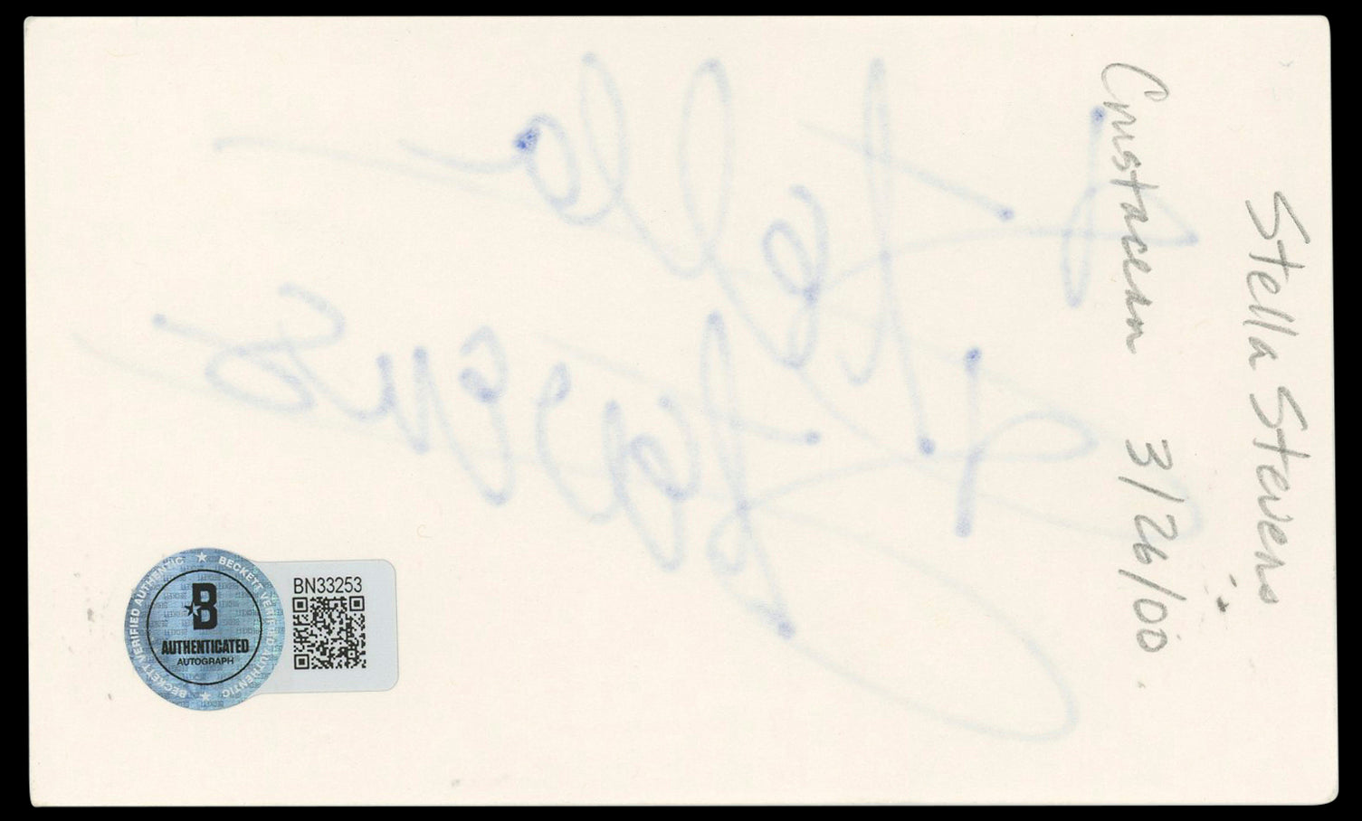 Stella Stevens Girls! Girls! Girls! Authentic Signed 3x5 Index Card BAS #BN33253