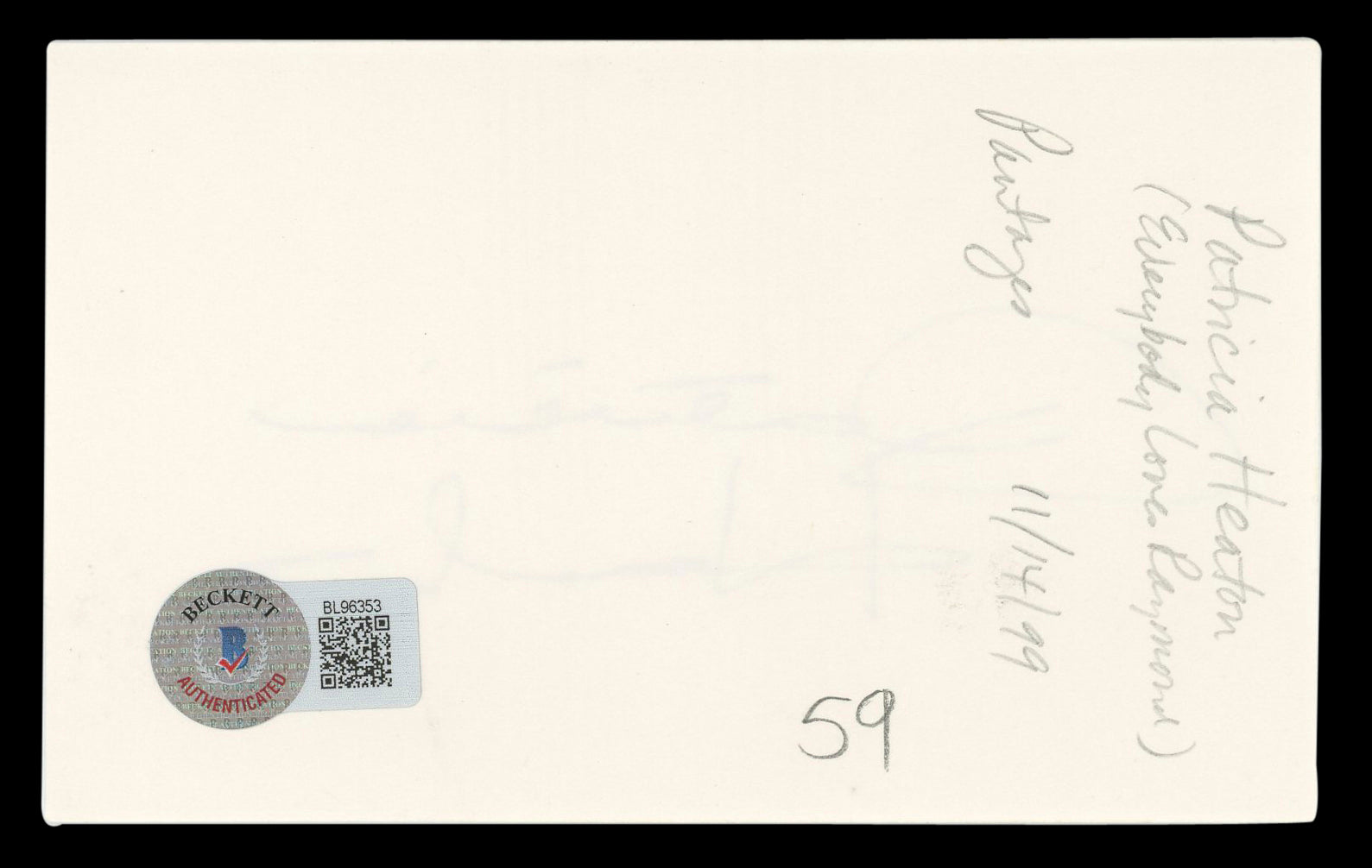 Patricia Heaton Everybody Loves Raymond Signed 3x5 Index Card BAS #BL96353