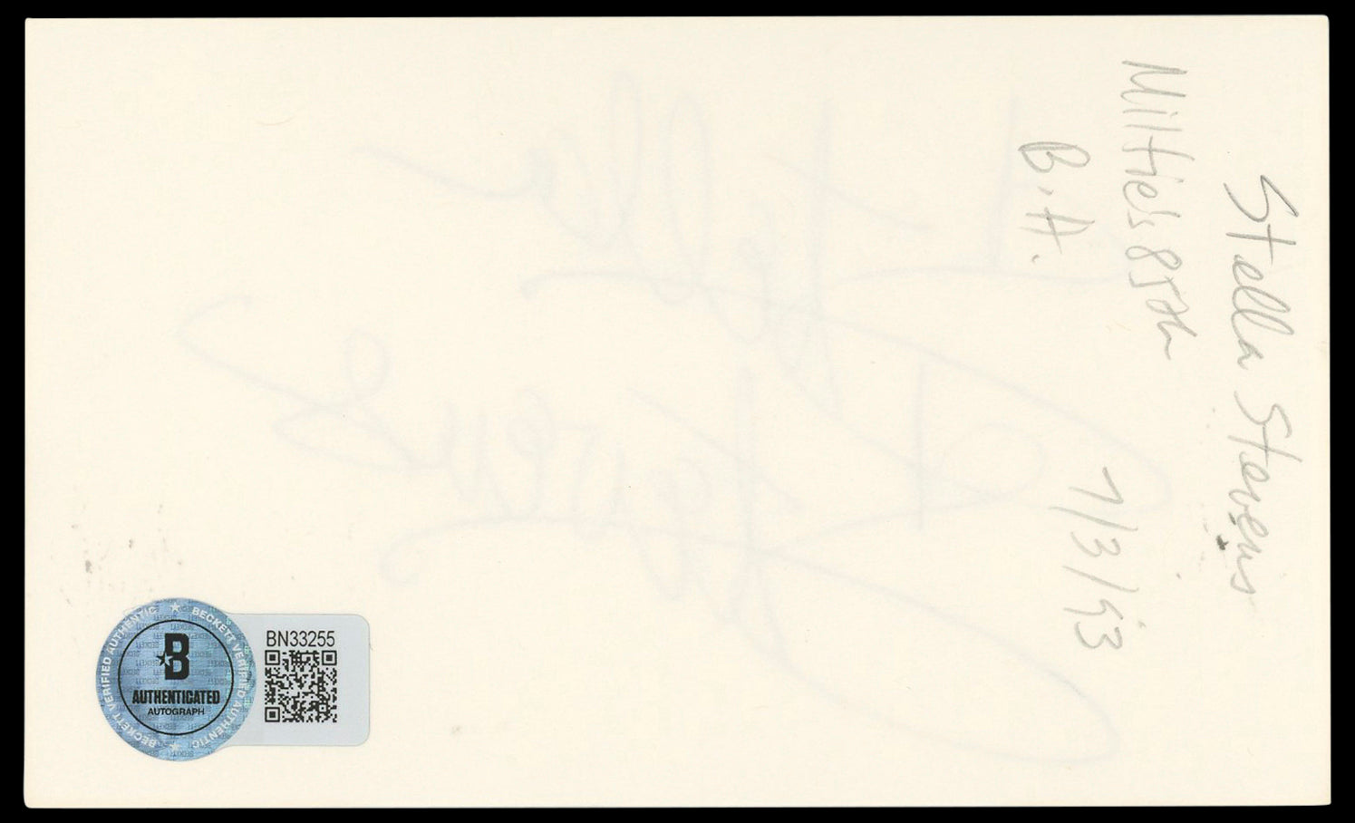 Stella Stevens Girls! Girls! Girls! Authentic Signed 3x5 Index Card BAS #BN33255