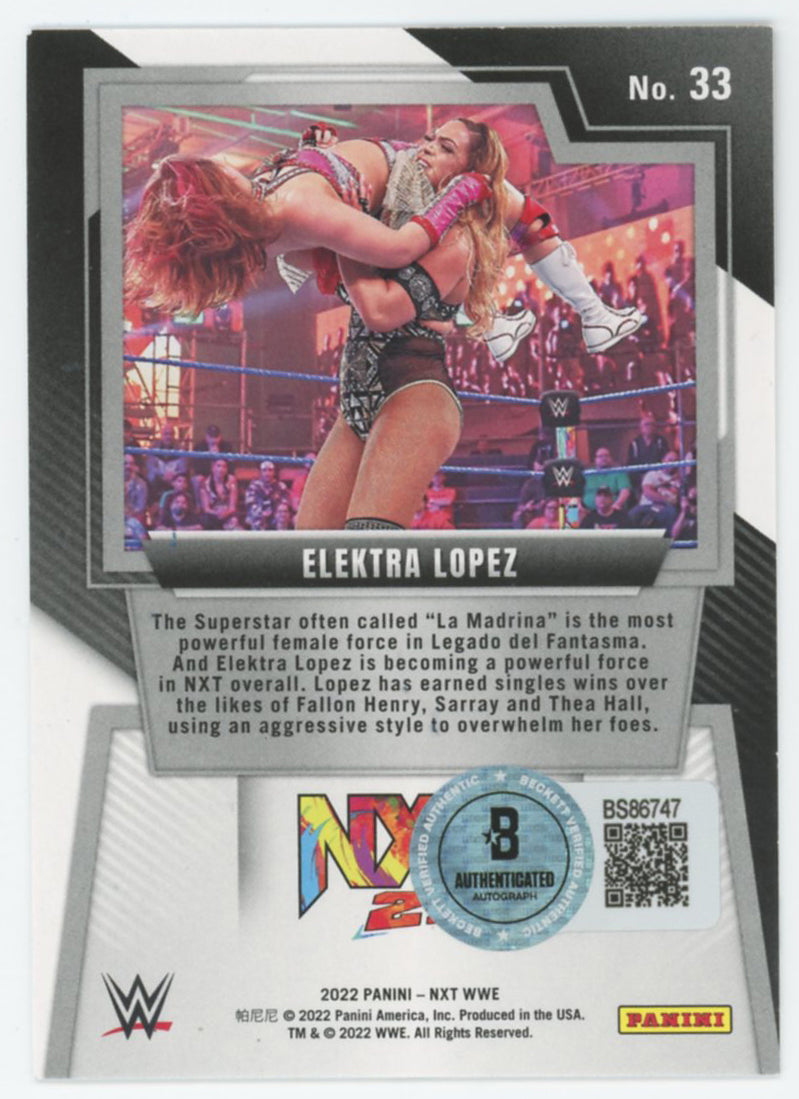 WWE Elektra Lopez Authentic Signed 2022 Panini NXT #33 Rookie Card BAS #BS86747