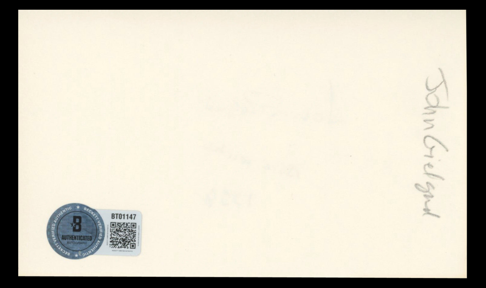 John Gielgud The Importance of Being Earnest Signed 3x5 Index Card BAS #BT01147