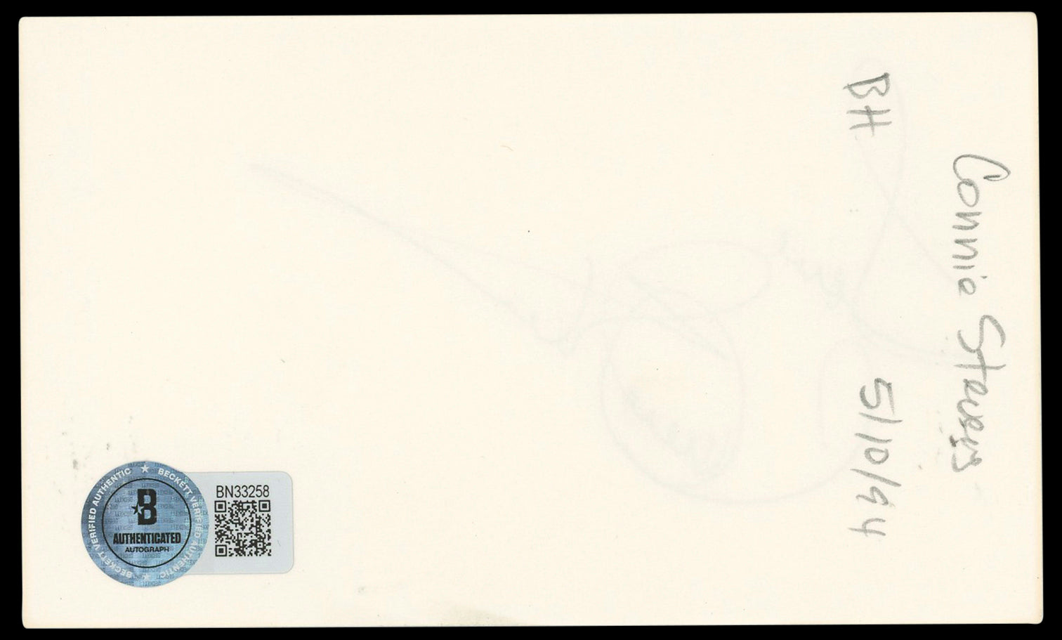 Connie Stevens Hawaiian Eye "Love" Authentic Signed 3x5 Index Card BAS #BN33258