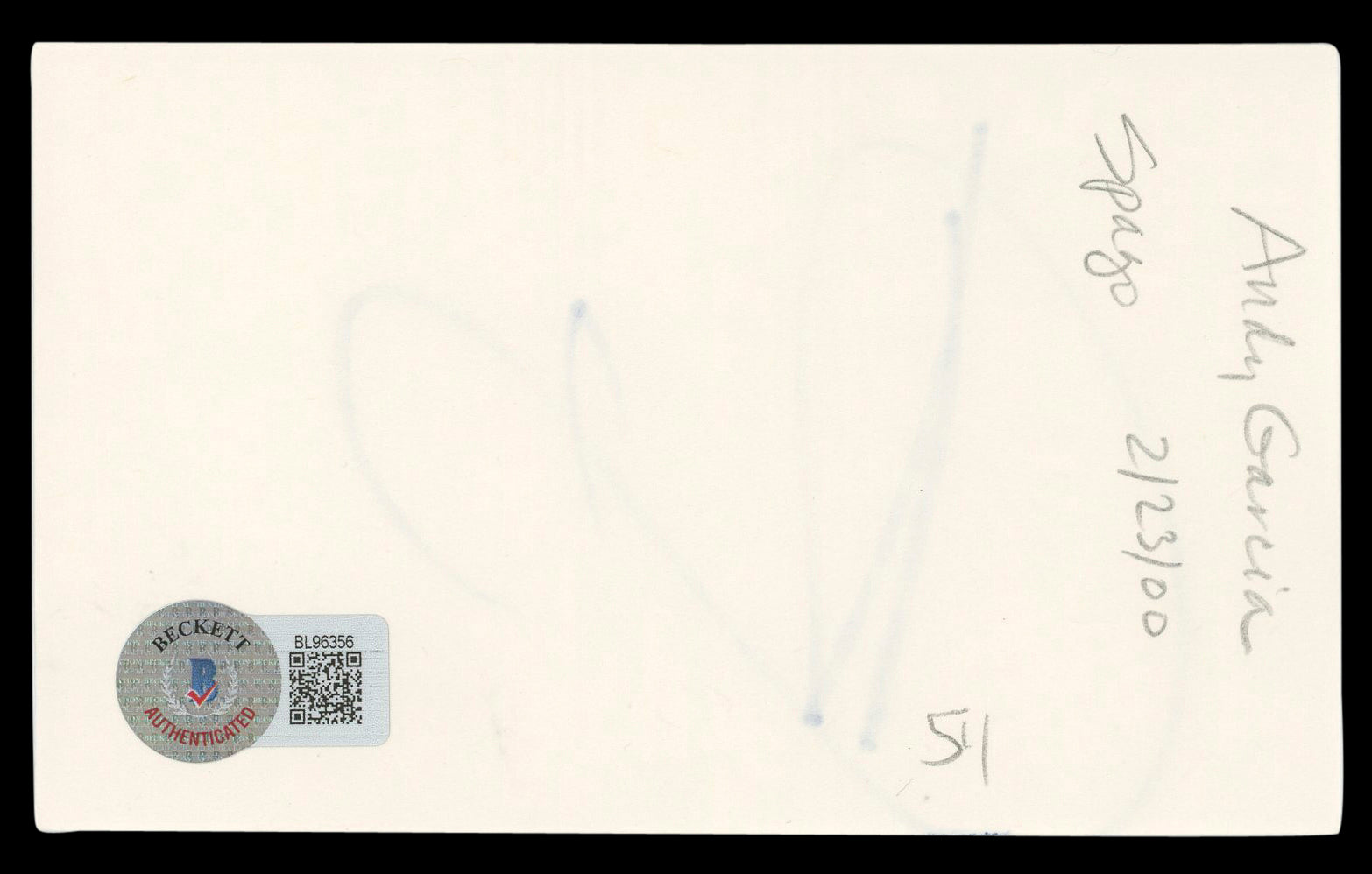 Andy Garcia The Untouchables Authentic Signed 3x5 Index Card BAS #BL96356
