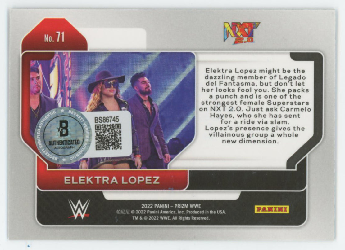 WWE Elektra Lopez Signed 2022 Panini Prizm #71 Rookie Card BAS #BS86745