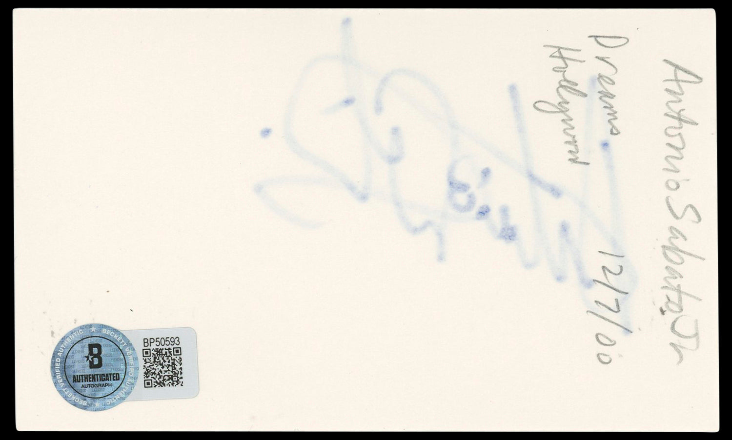 Antonio Sabato Jr. General Hospital Authentic Signed 3x5 Index Card BAS #BP50593