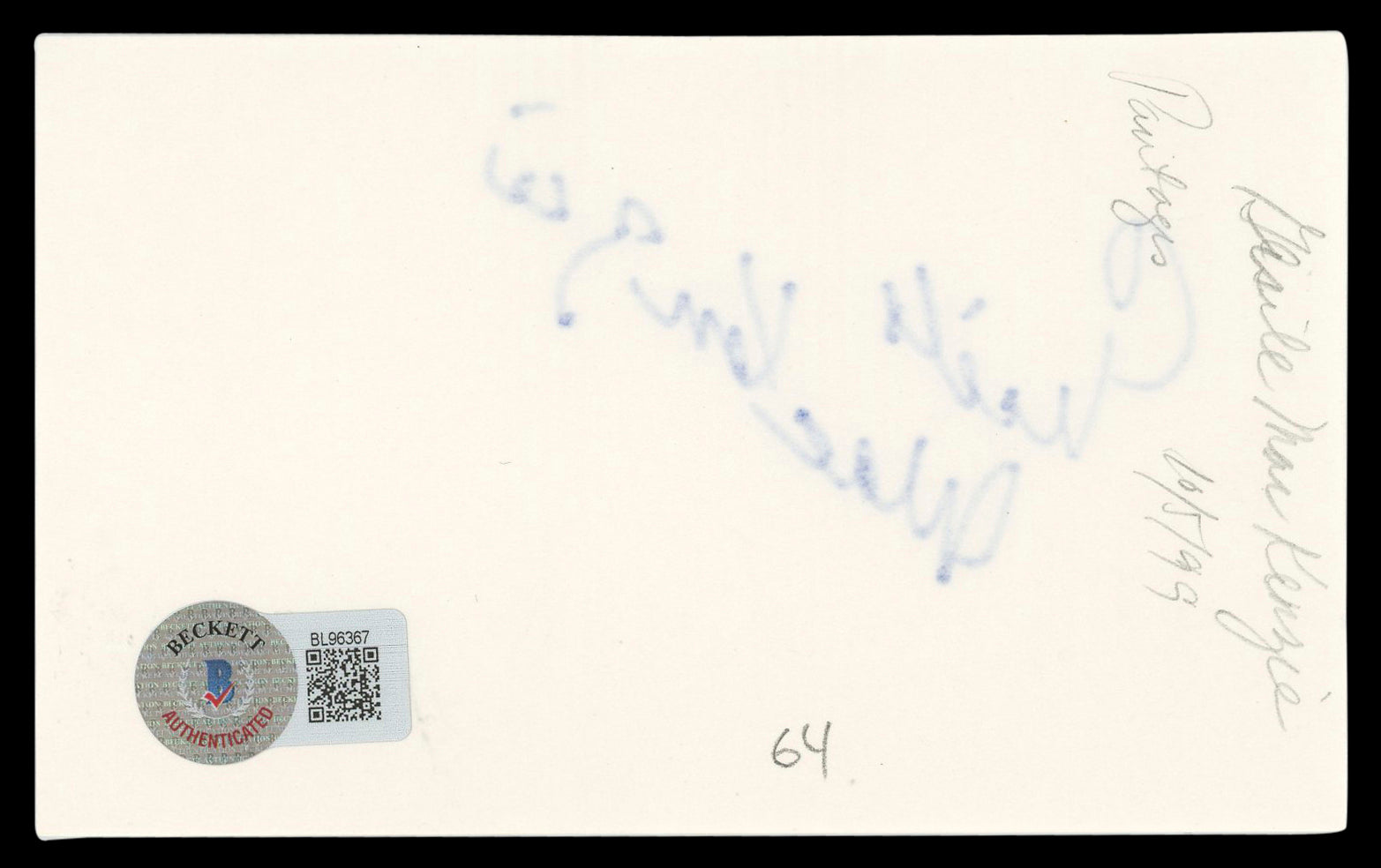Gisele MacKenzie Your Hit Parade Authentic Signed 3x5 Index Card BAS #BL96367