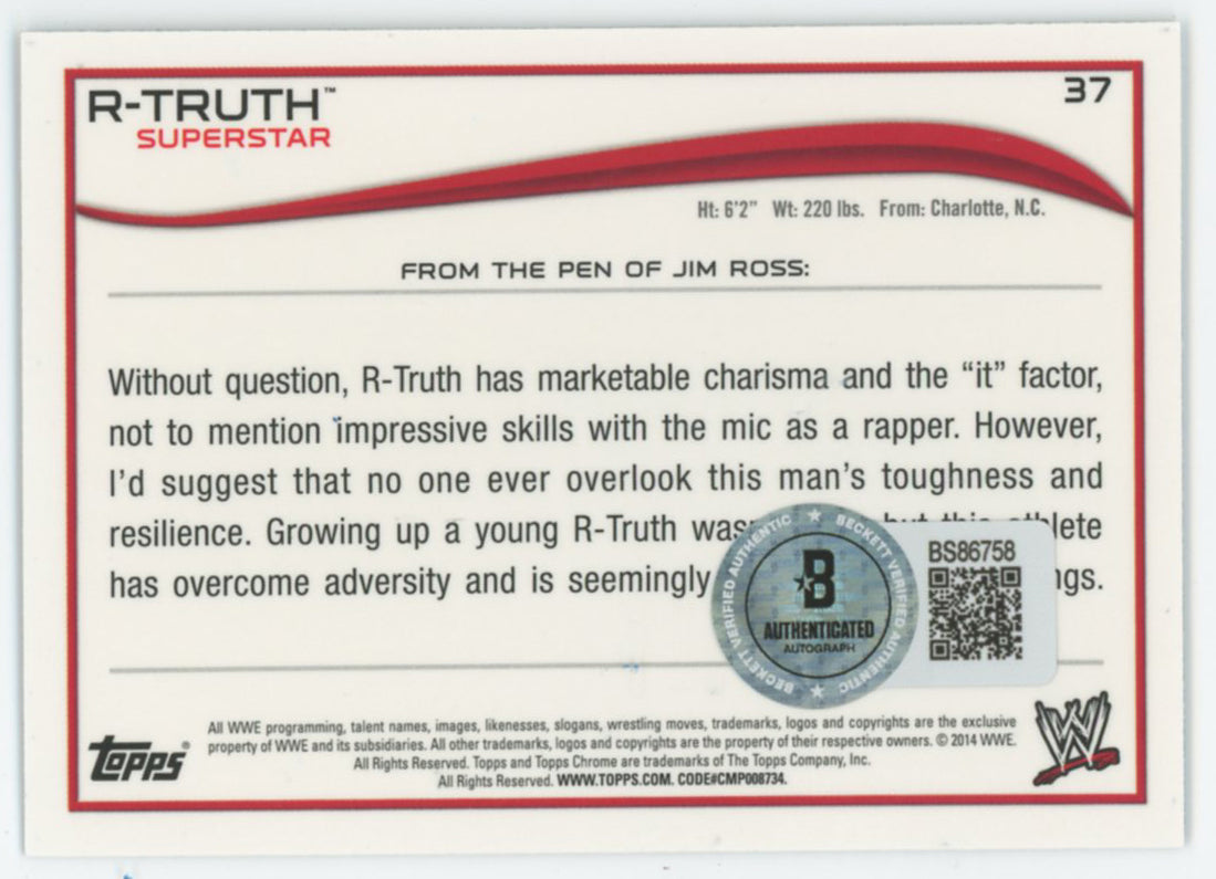 R-Truth WWE Authentic Signed 2014 Topps #37 Card BAS #BS86758