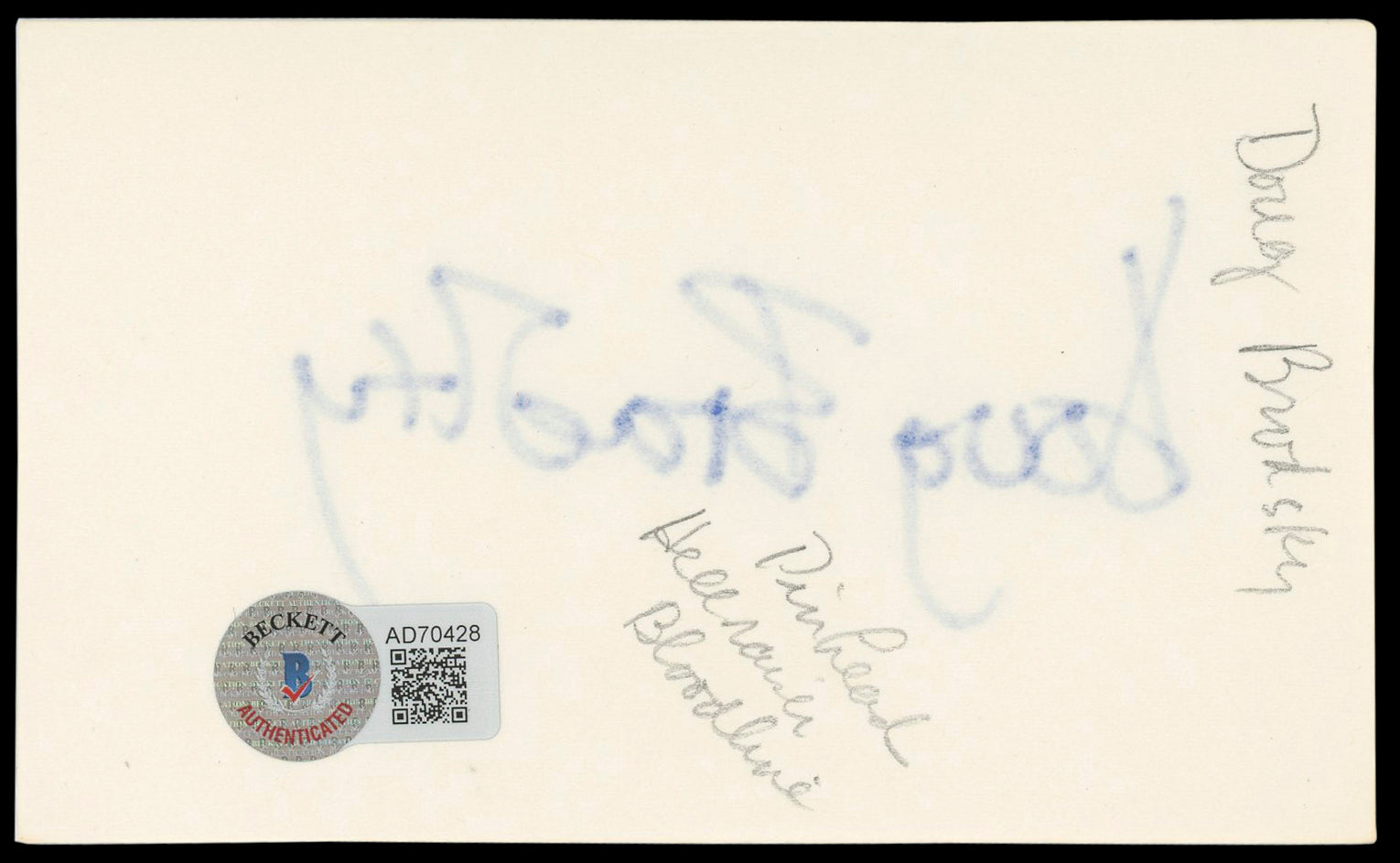 Doug Bradley Hellraiser Authentic Signed 3x5 Index Card Autographed BAS #AD70428