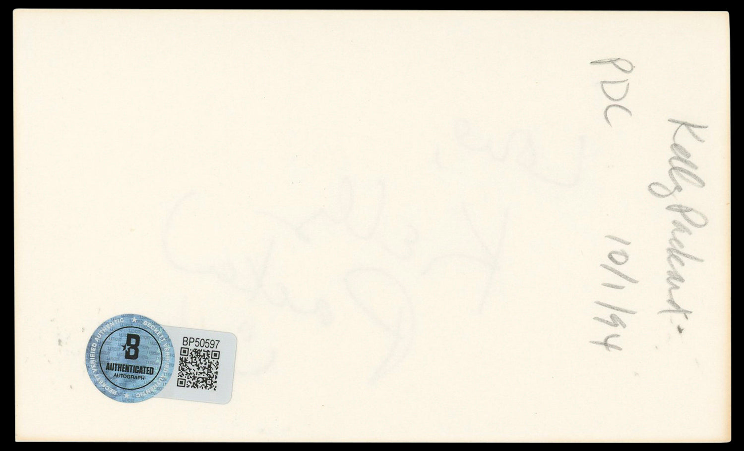 Kelly Packard Baywatch Love Authentic Signed 3x5 Index Card BAS #BP50597