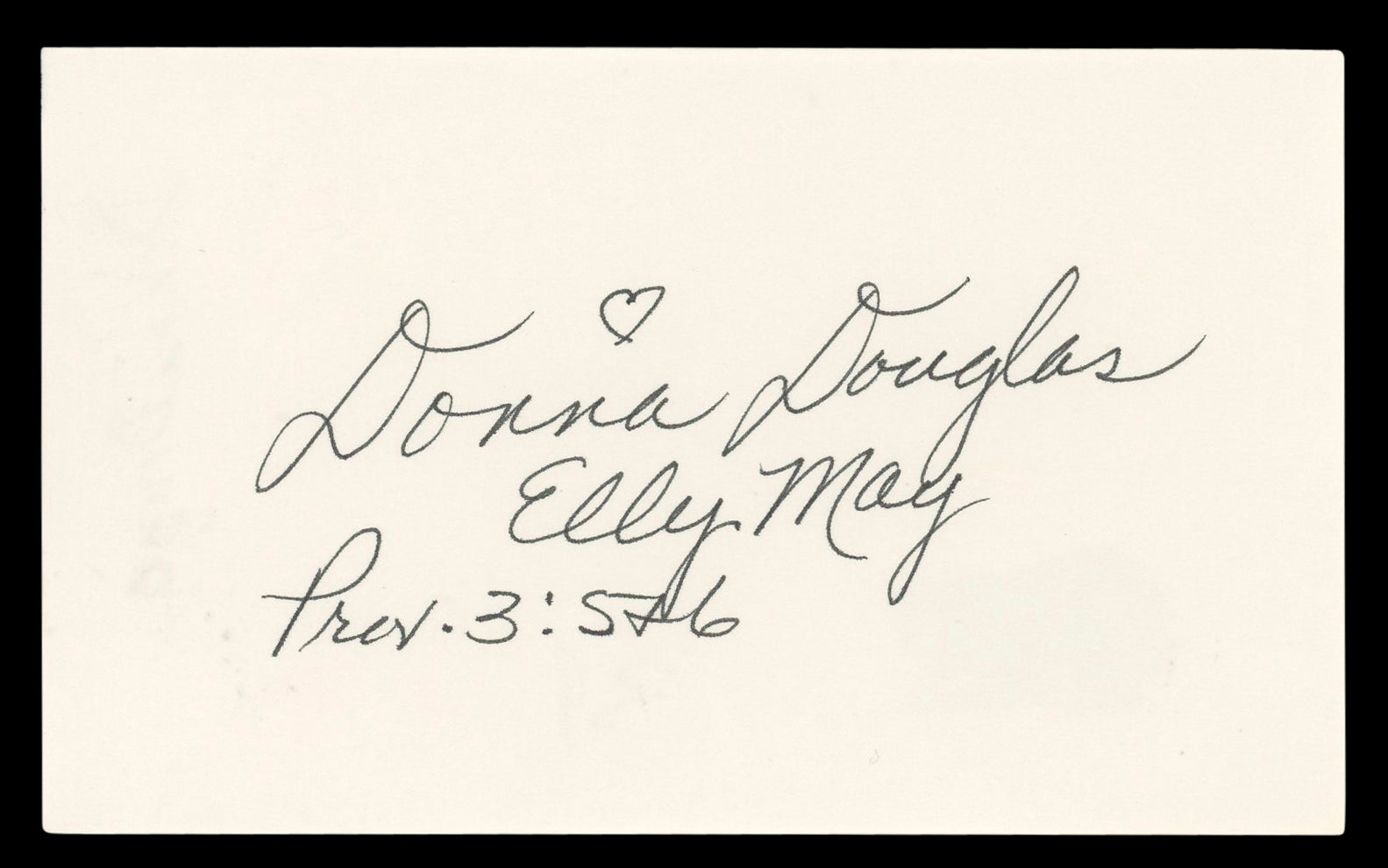 Donna Douglas "Elly May Prov 3:576" Authentic Signed 3x5 Index Card BAS #BL96817