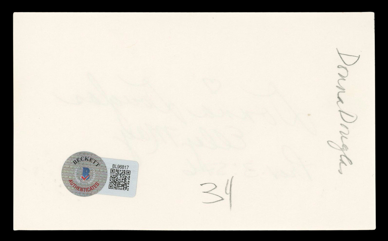 Donna Douglas "Elly May Prov 3:576" Authentic Signed 3x5 Index Card BAS #BL96817