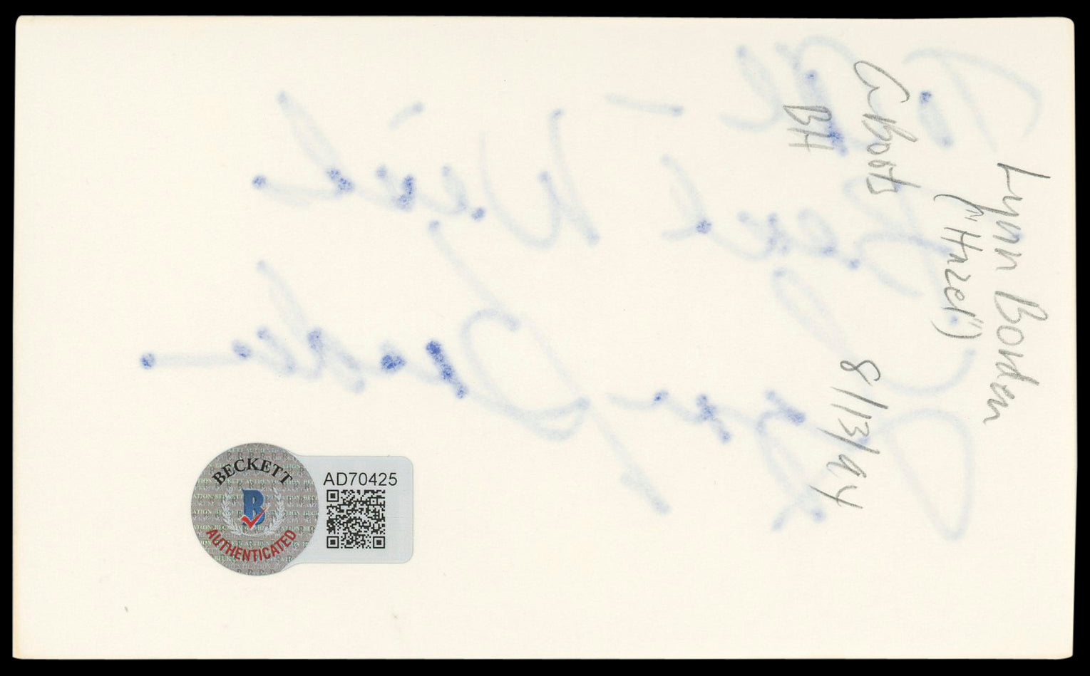 Lynn Borden Hazel "To Al-Best Wishes" Signed 3x5 Index Card BAS #AD70425