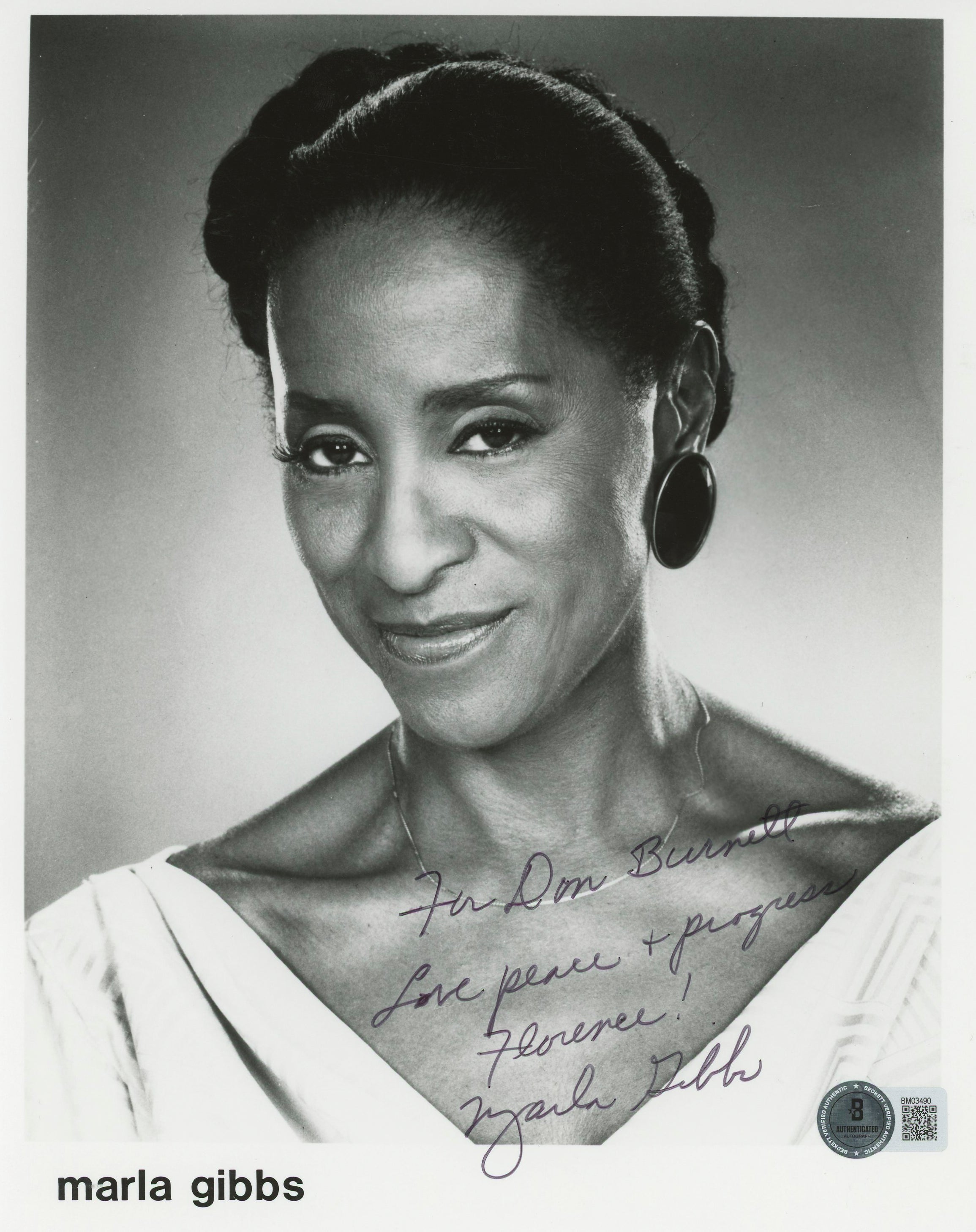 Marla Gibbs The Jeffersons "Love Peace " Signed 8x10 Photo BAS #BM03490