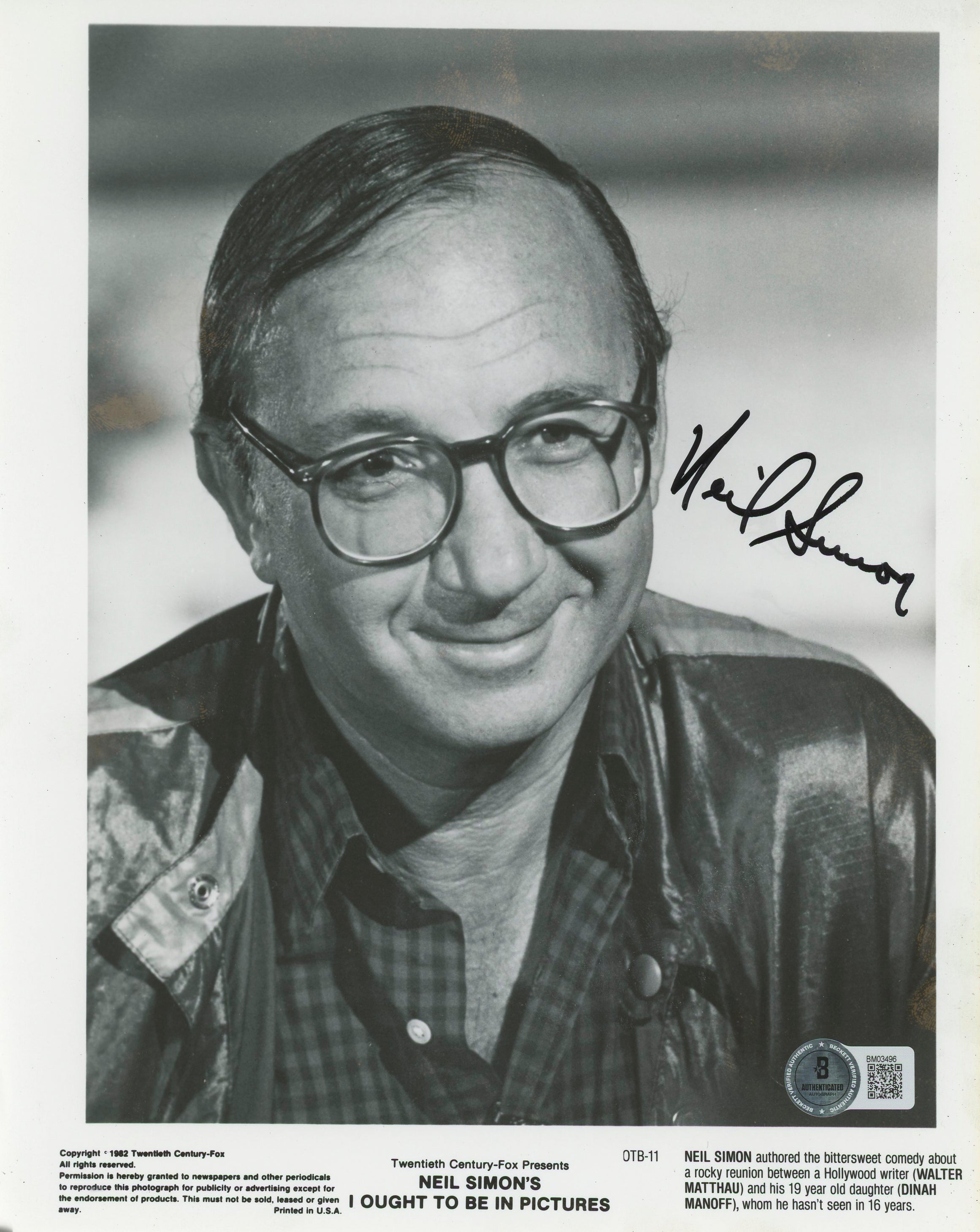 Neil Simon The Odd Couple Authentic Signed 8x10 Photo Autographed BAS #BM03496