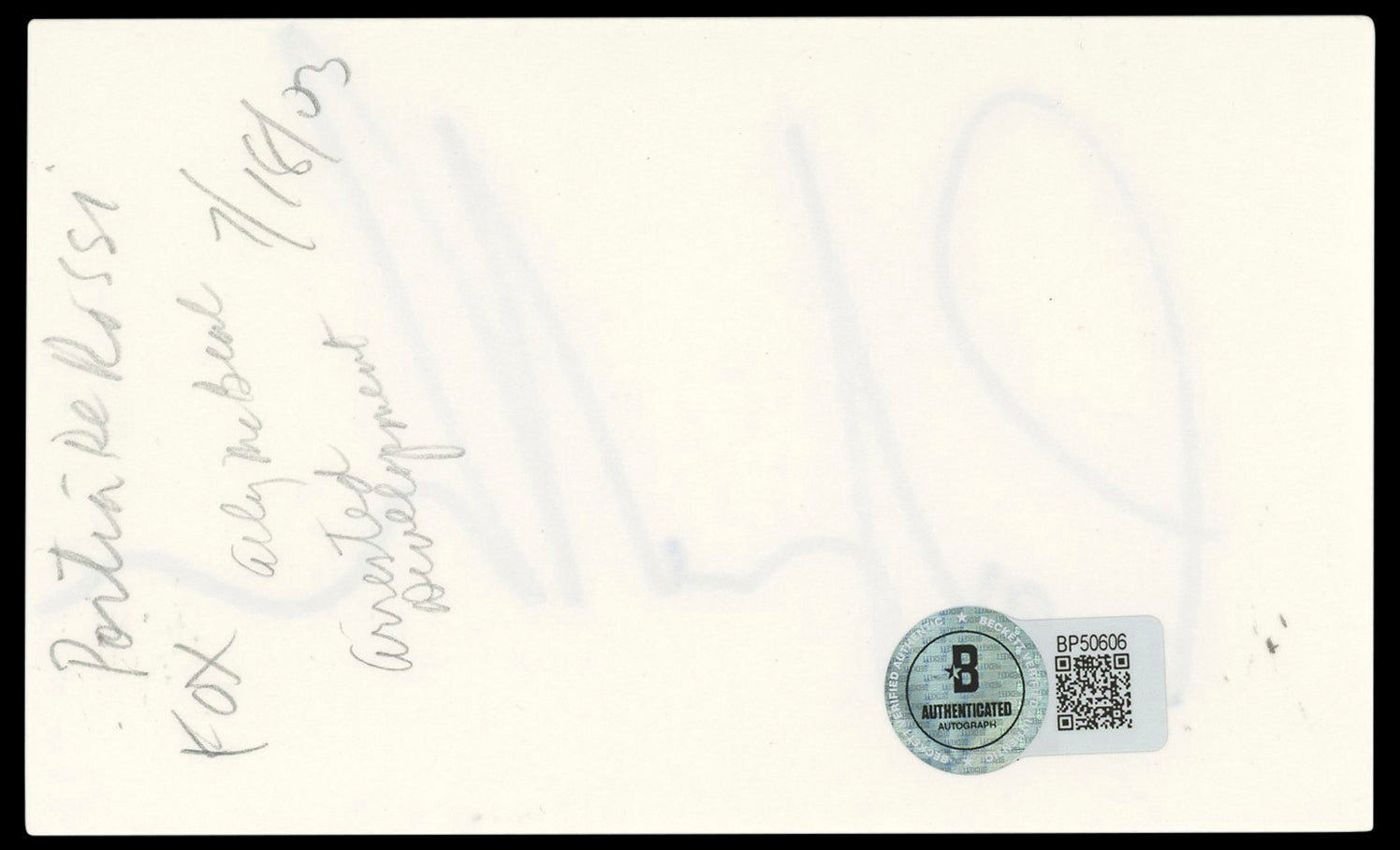 Portia de Rossi Arrested Development Signed 3x5 Index Card BAS #BP50606