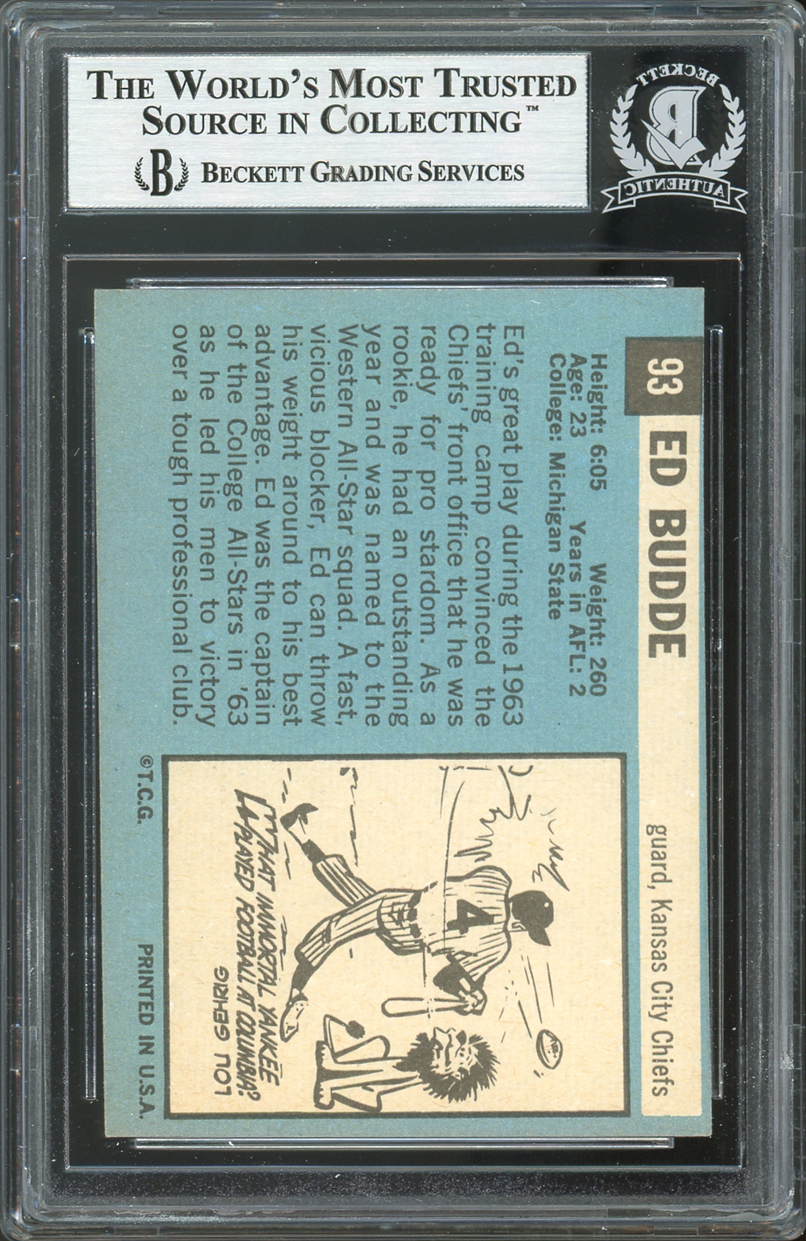 Jets Ed Budde Authentic Signed 1964 Topps #93 Card BAS Slabbed #128\445