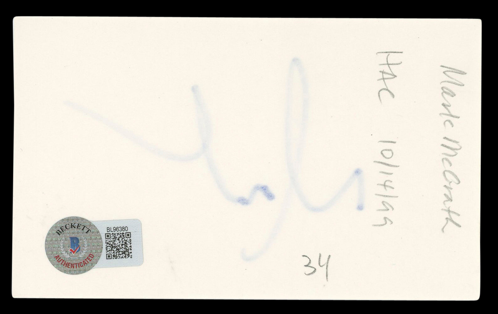 Mark McGrath Sugar Ray Authentic Signed 3x5 Index Card Autographed BAS #BL96380